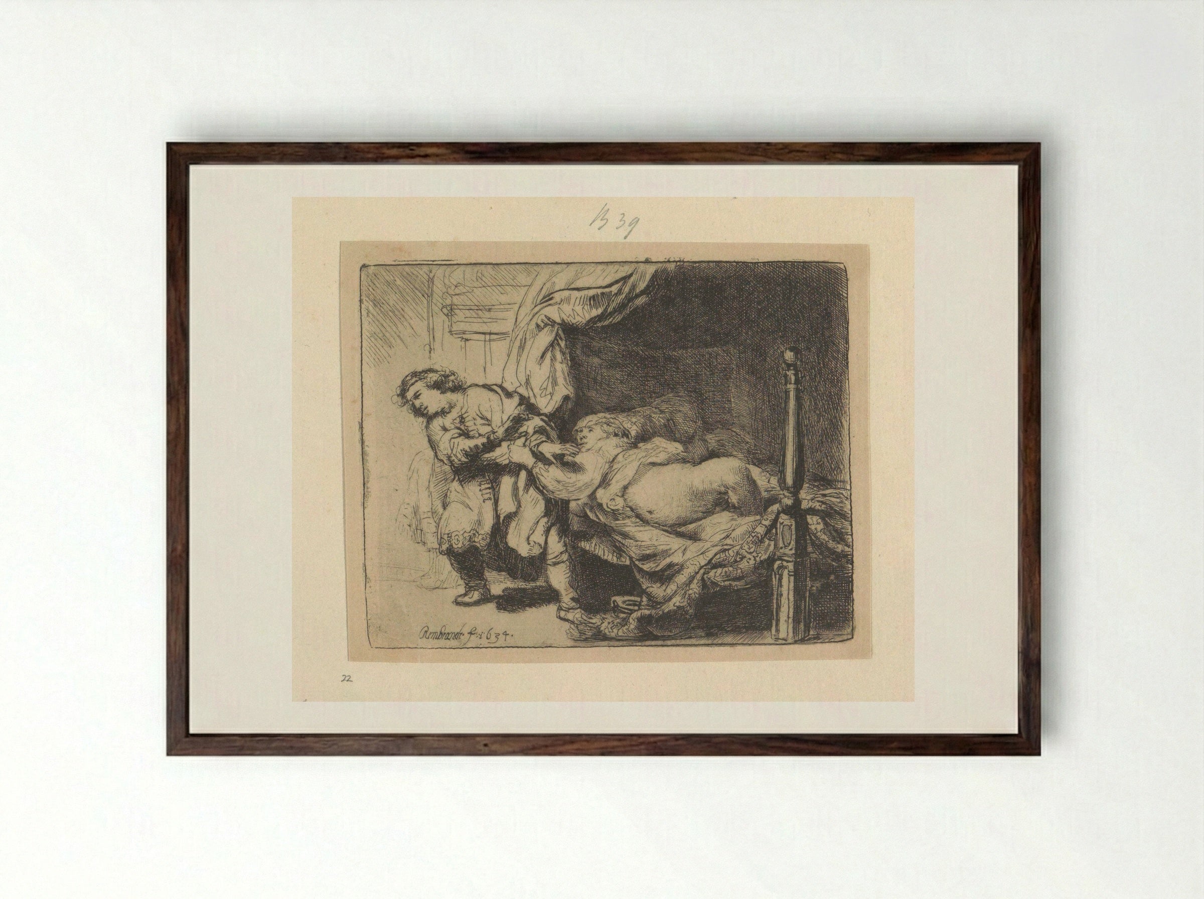 Joseph and Potiphar's Wife - Henry Louis Basan - Framed Print Dark Wood