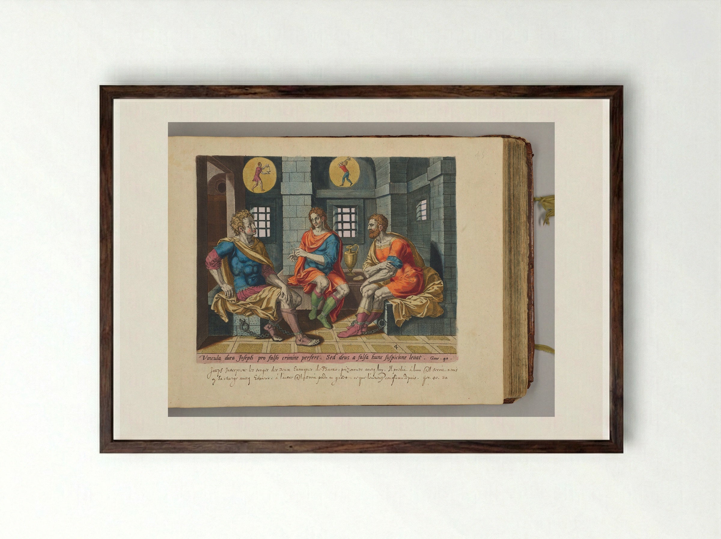 Joseph in Pharaoh's Prison - Hans Collaert the Elder - Framed Print Dark Wood
