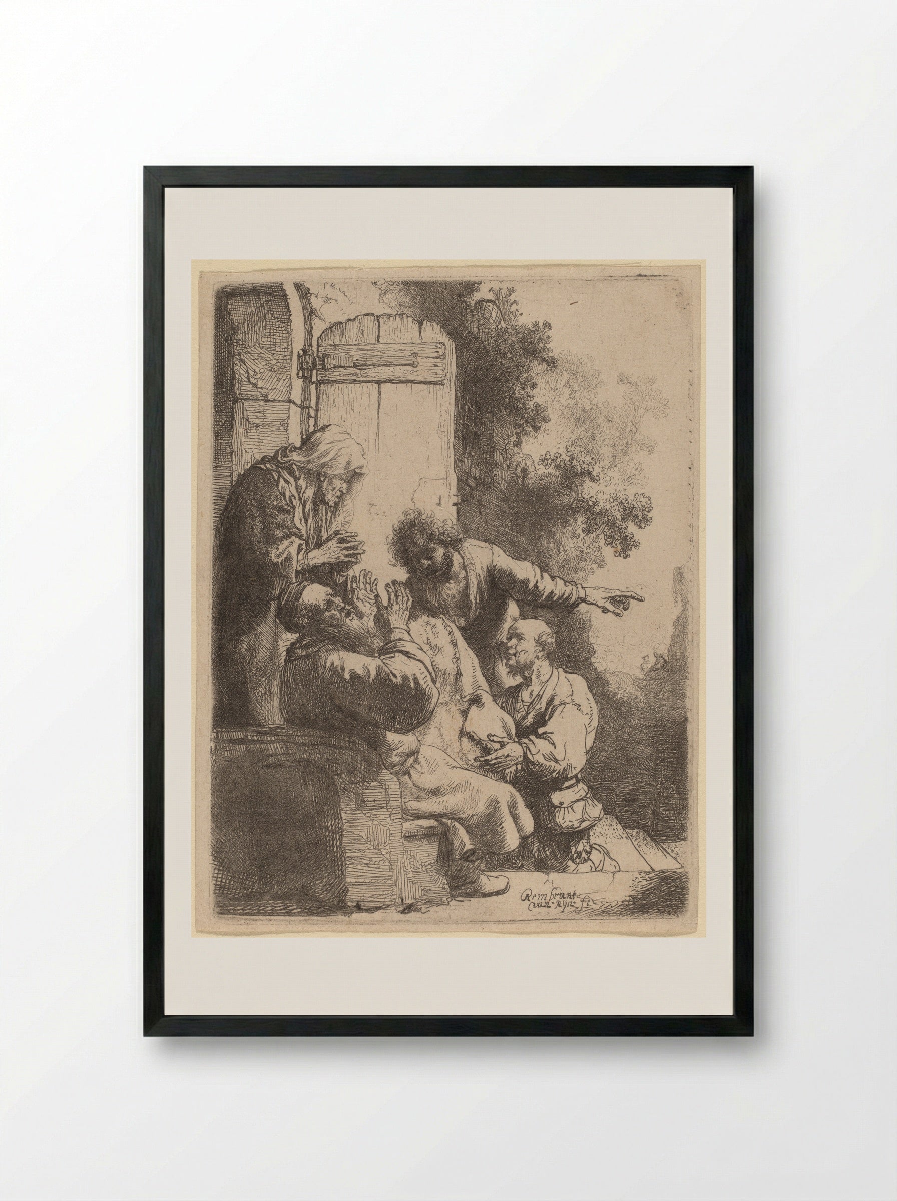 Joseph's Coat Brought to Jacob - Rembrandt Harmensz. van Rijn - Framed Print Black