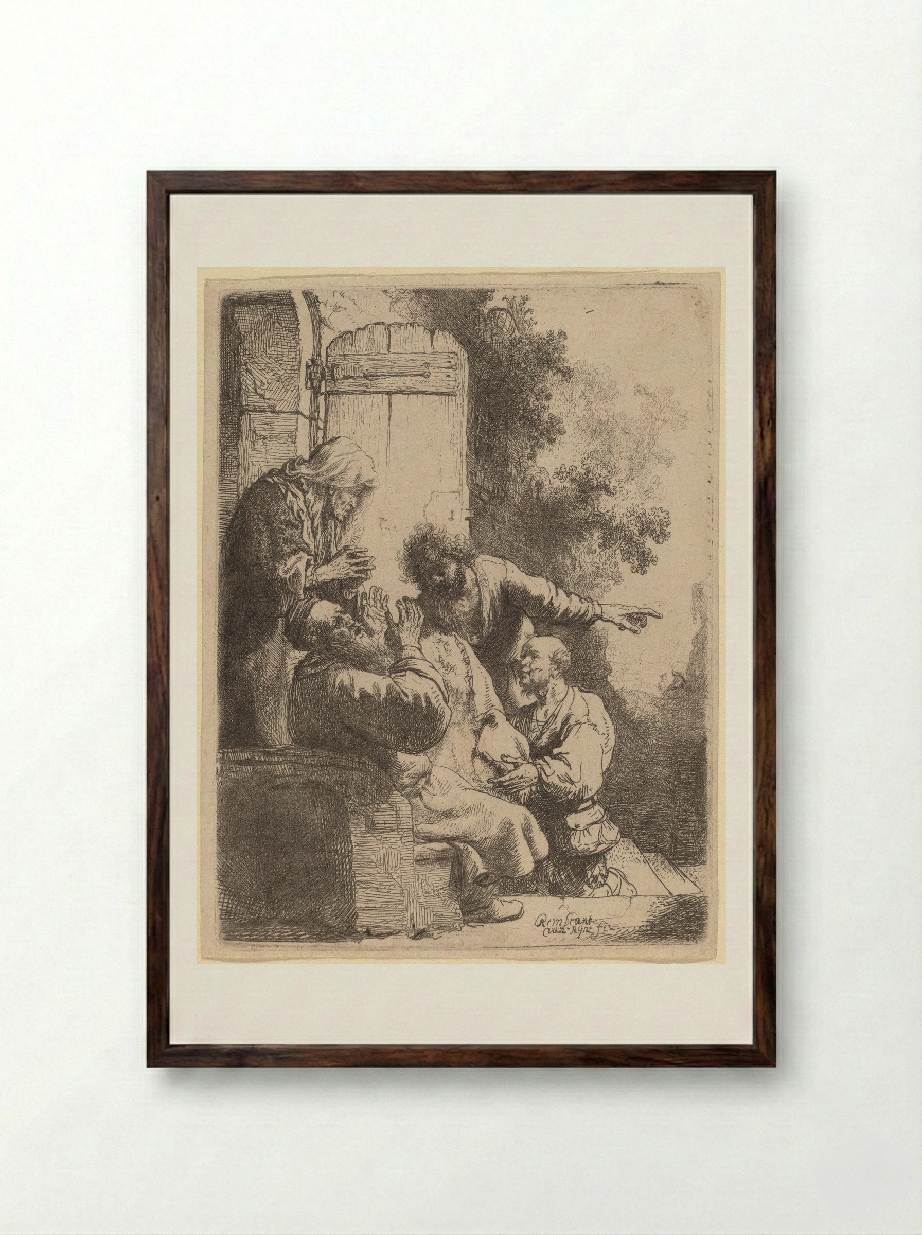 Joseph's Coat Brought to Jacob - Rembrandt Harmensz. van Rijn - Framed Print Dark Wood
