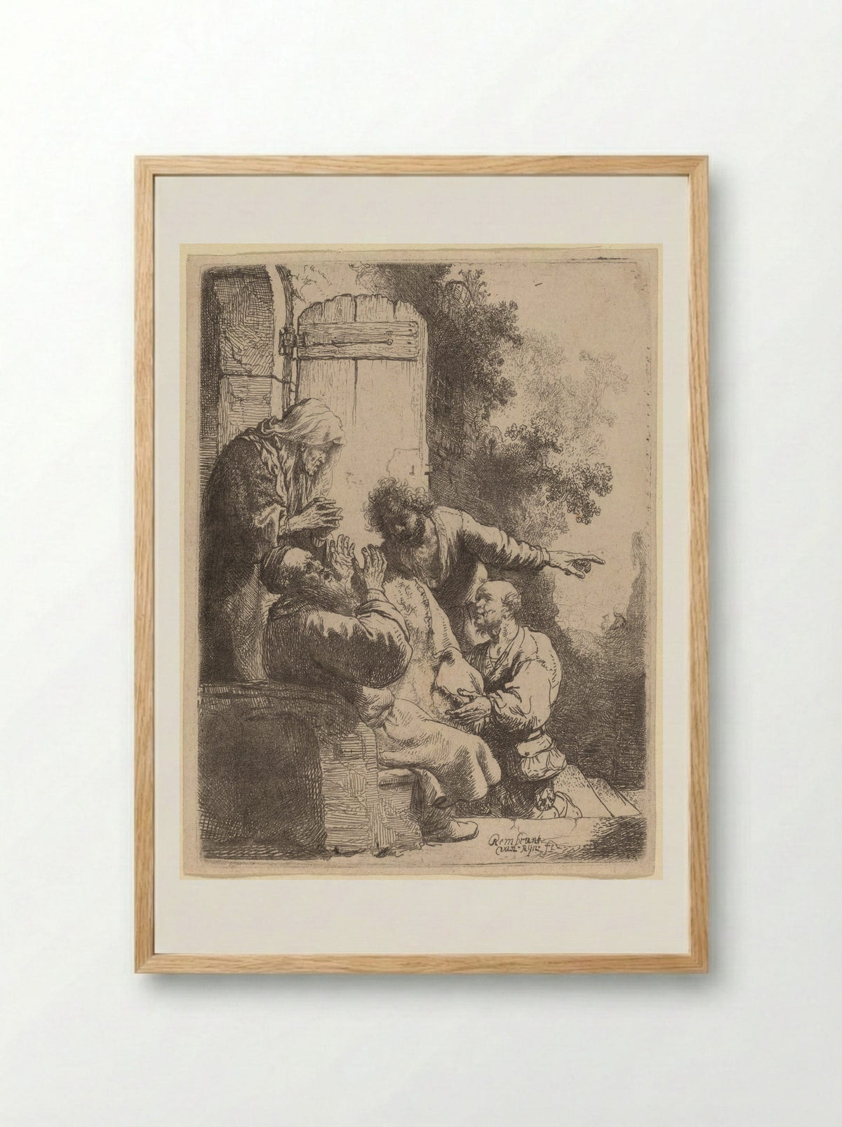 Joseph's Coat Brought to Jacob - Rembrandt Harmensz. van Rijn - Framed Print Wood
