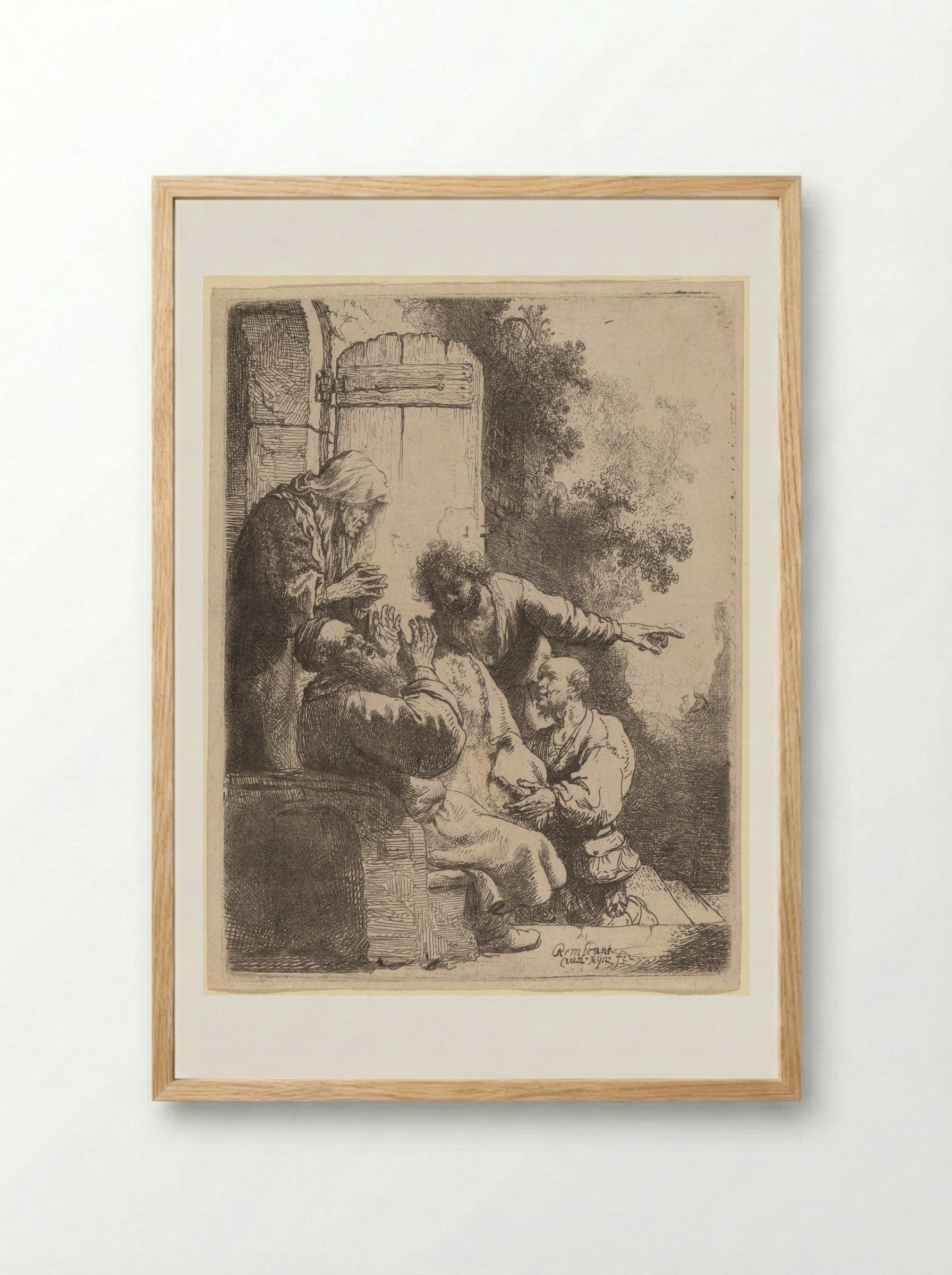 Joseph's Coat Brought to Jacob - Rembrandt Harmensz. van Rijn - Framed Print Wood