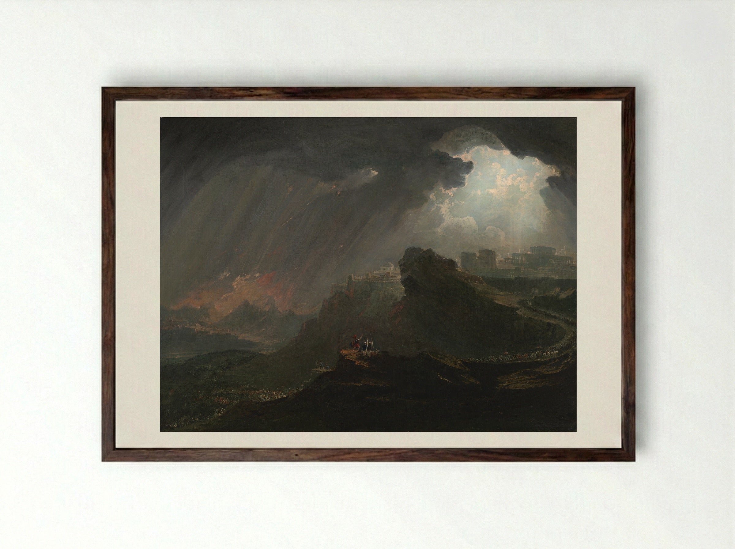 Joshua Commanding the Sun to Stand Still - John Martin - Framed Print Dark Wood