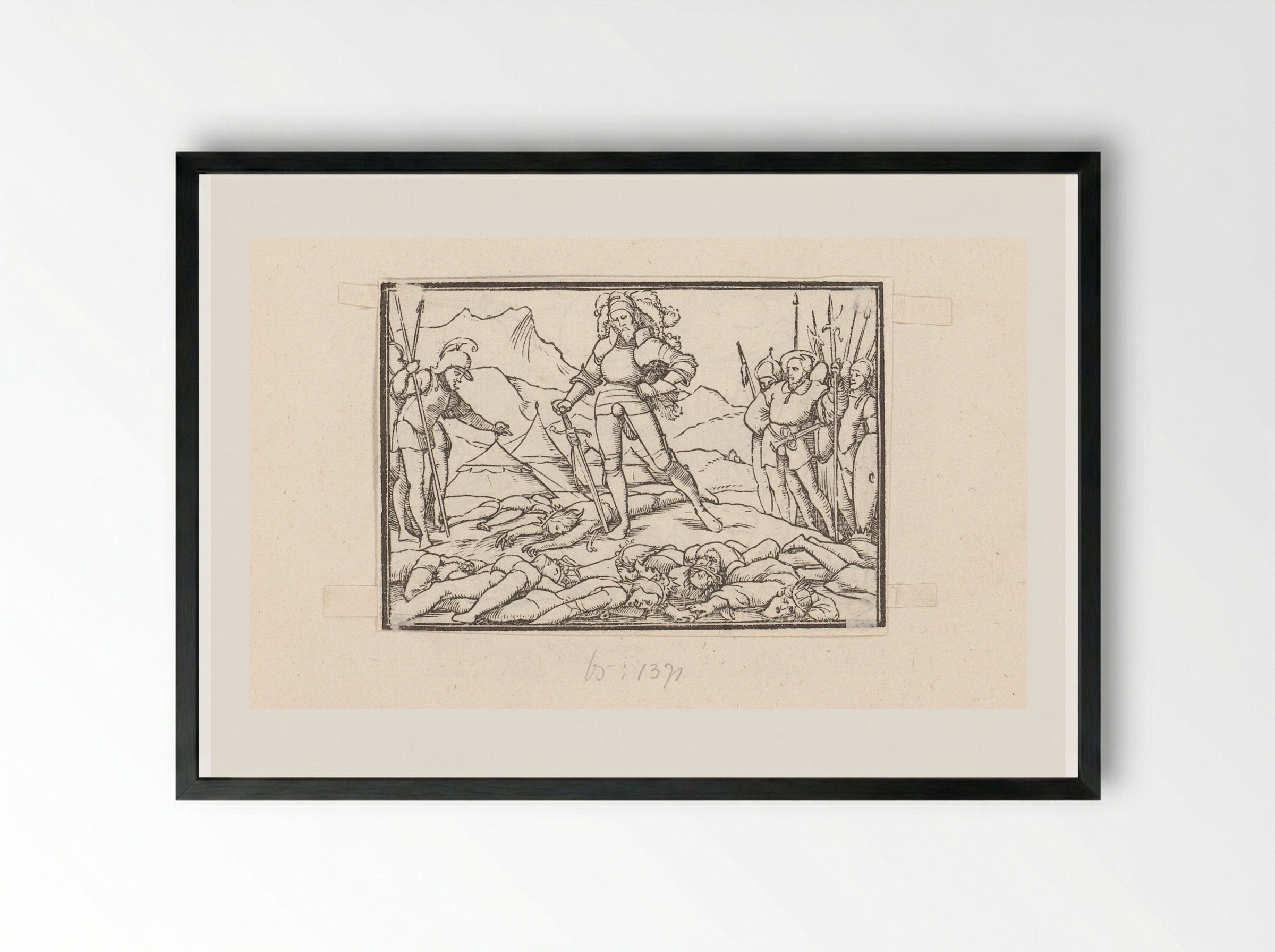 Joshua as Leader of the Israelites with the Bodies of the Defeated Kings - Veit Rudolf Specklin - Framed Print Black