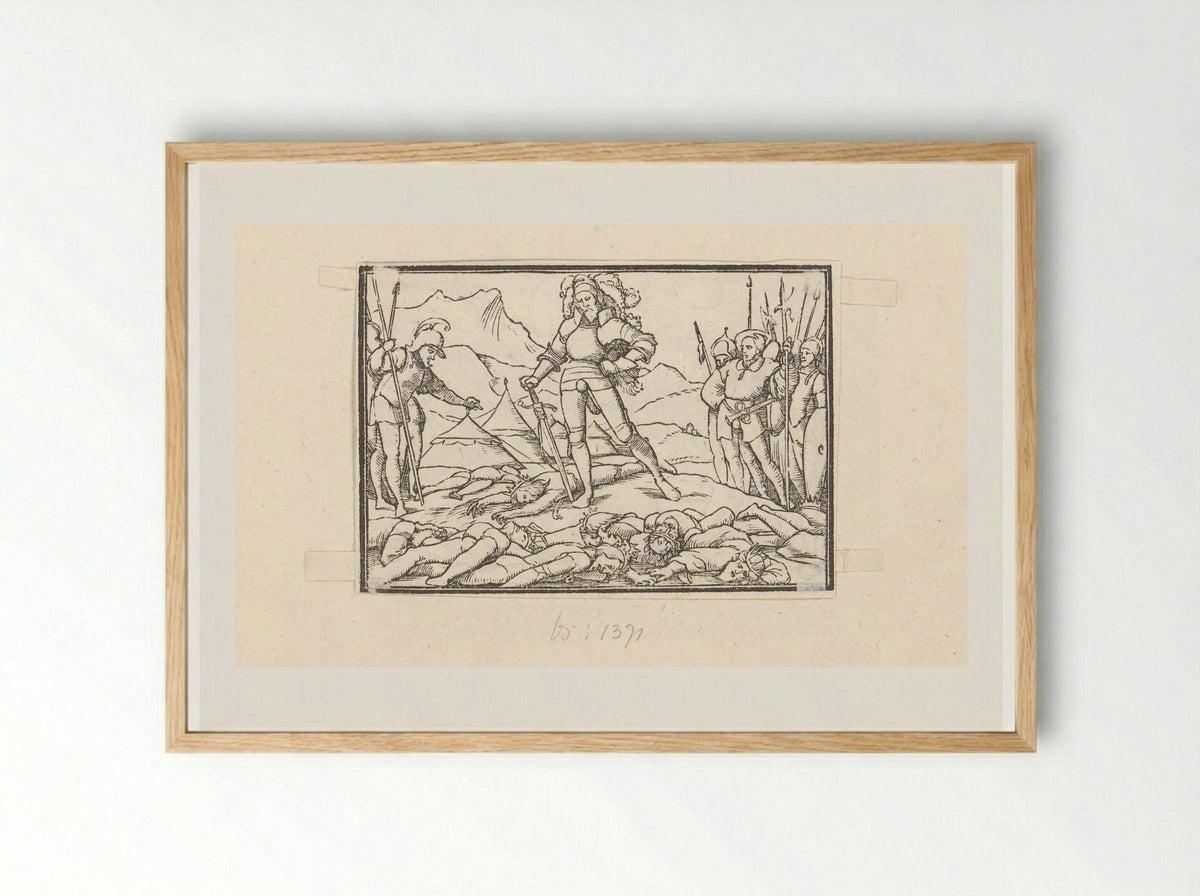 Joshua as Leader of the Israelites with the Bodies of the Defeated Kings - Veit Rudolf Specklin - Framed Print Wood