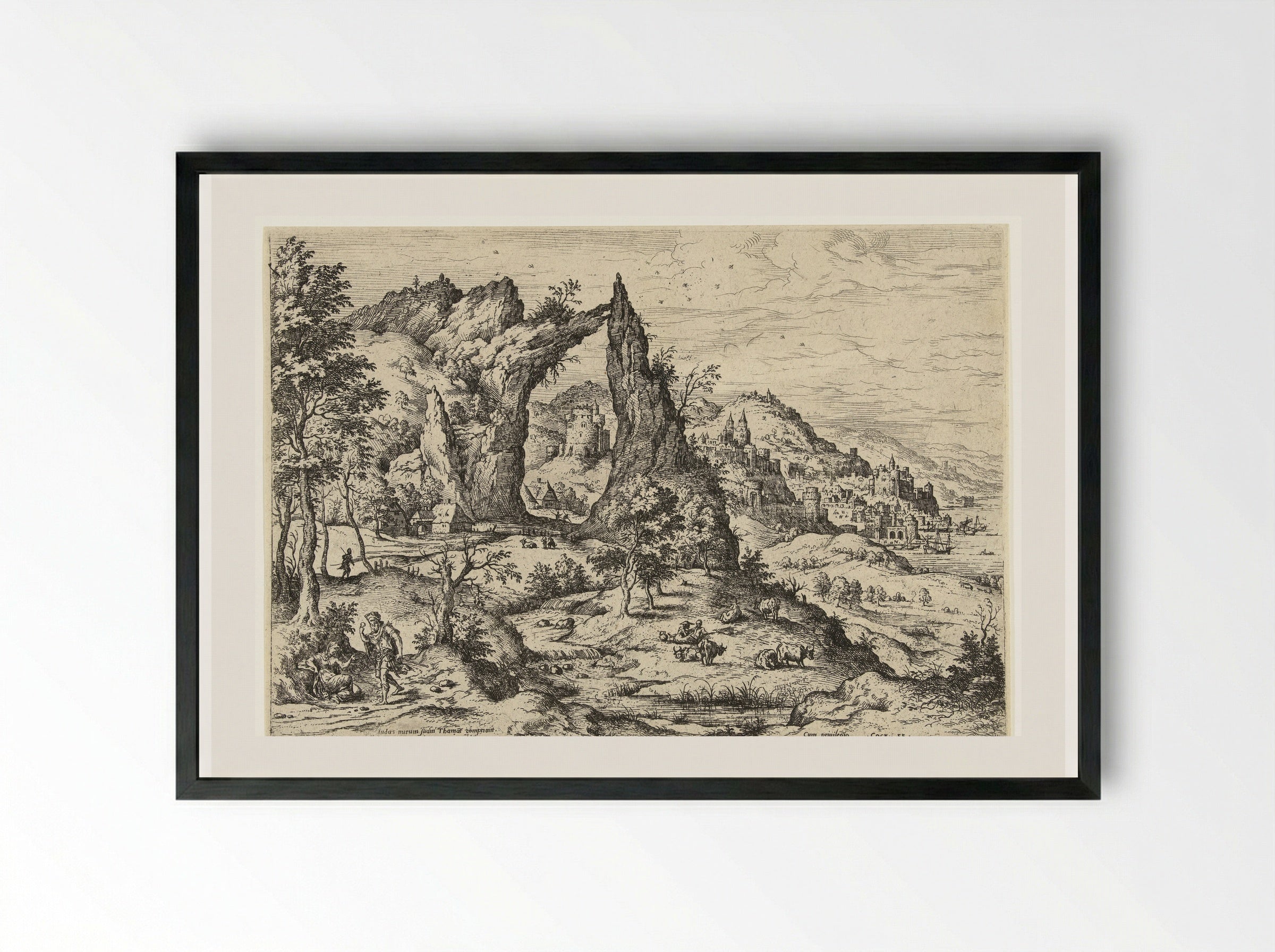 Juda and Tamar - Hieronymus Cock - Framed Print Black