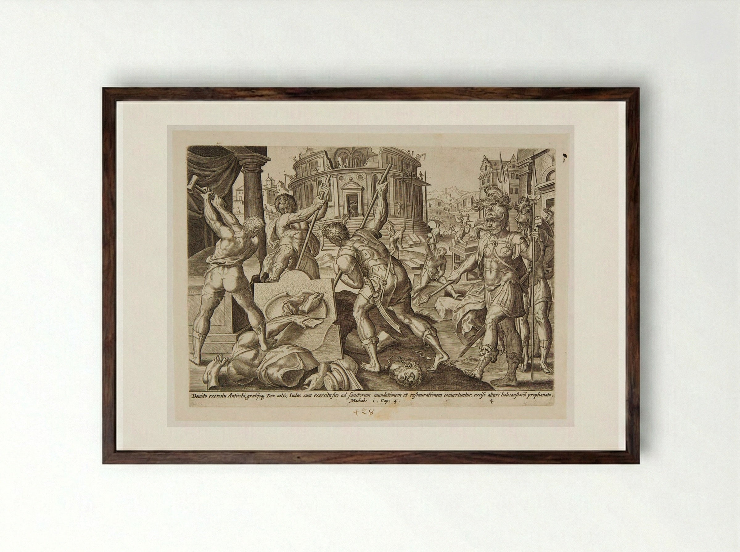 Judas Maccabee Ordering the Cleansing of the Holy Place - Johannes Wierix - Framed Print Dark Wood