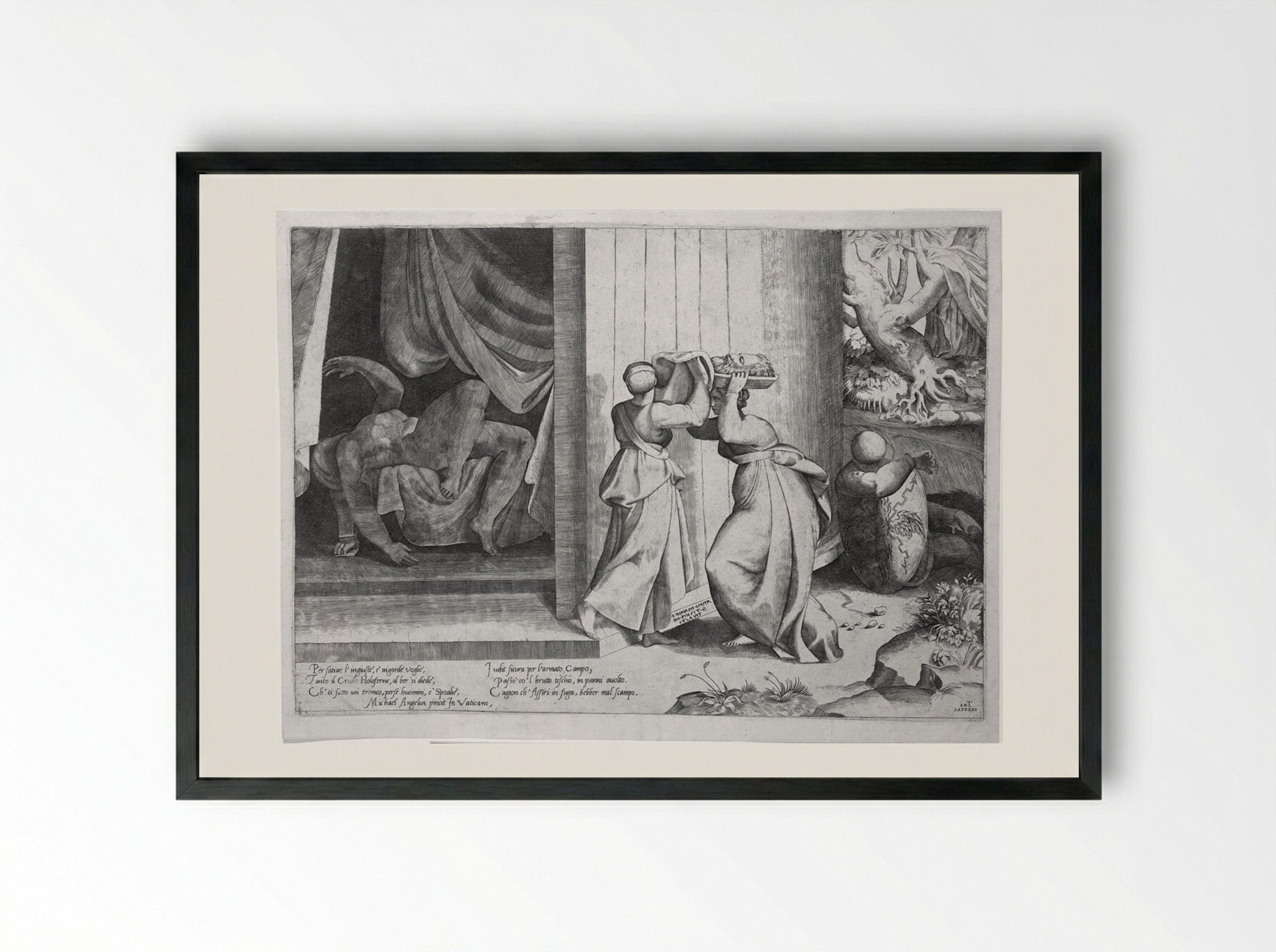 Judith Leaving the Tent of Holofernes - Giulio Bonasone - Framed Print Black
