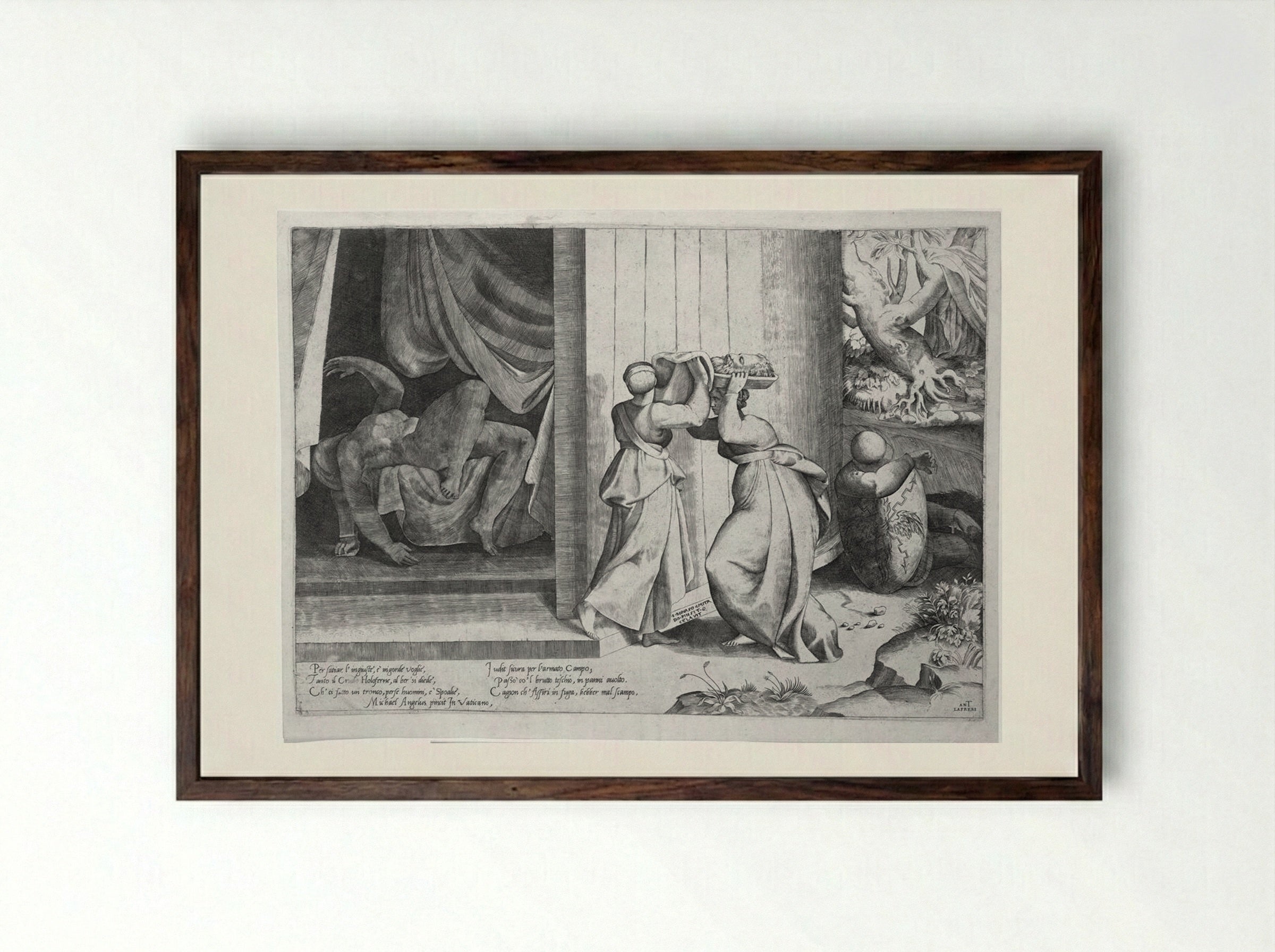 Judith Leaving the Tent of Holofernes - Giulio Bonasone - Framed Print Dark Wood