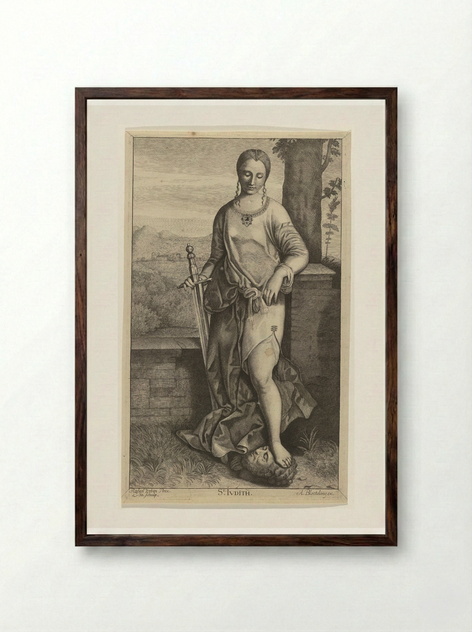 Judith with the Head of Holofernes - Abraham Bloteling - Framed Print Dark Wood
