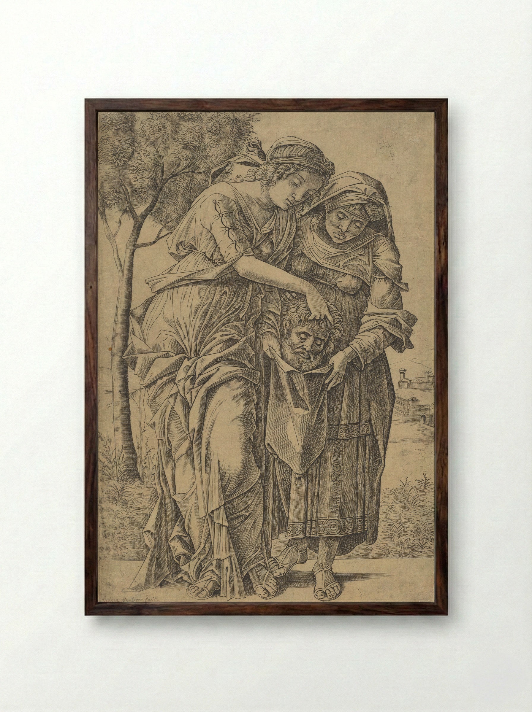 Judith with the Head of Holofernes - Girolamo Mocetto - Framed Print Dark Wood