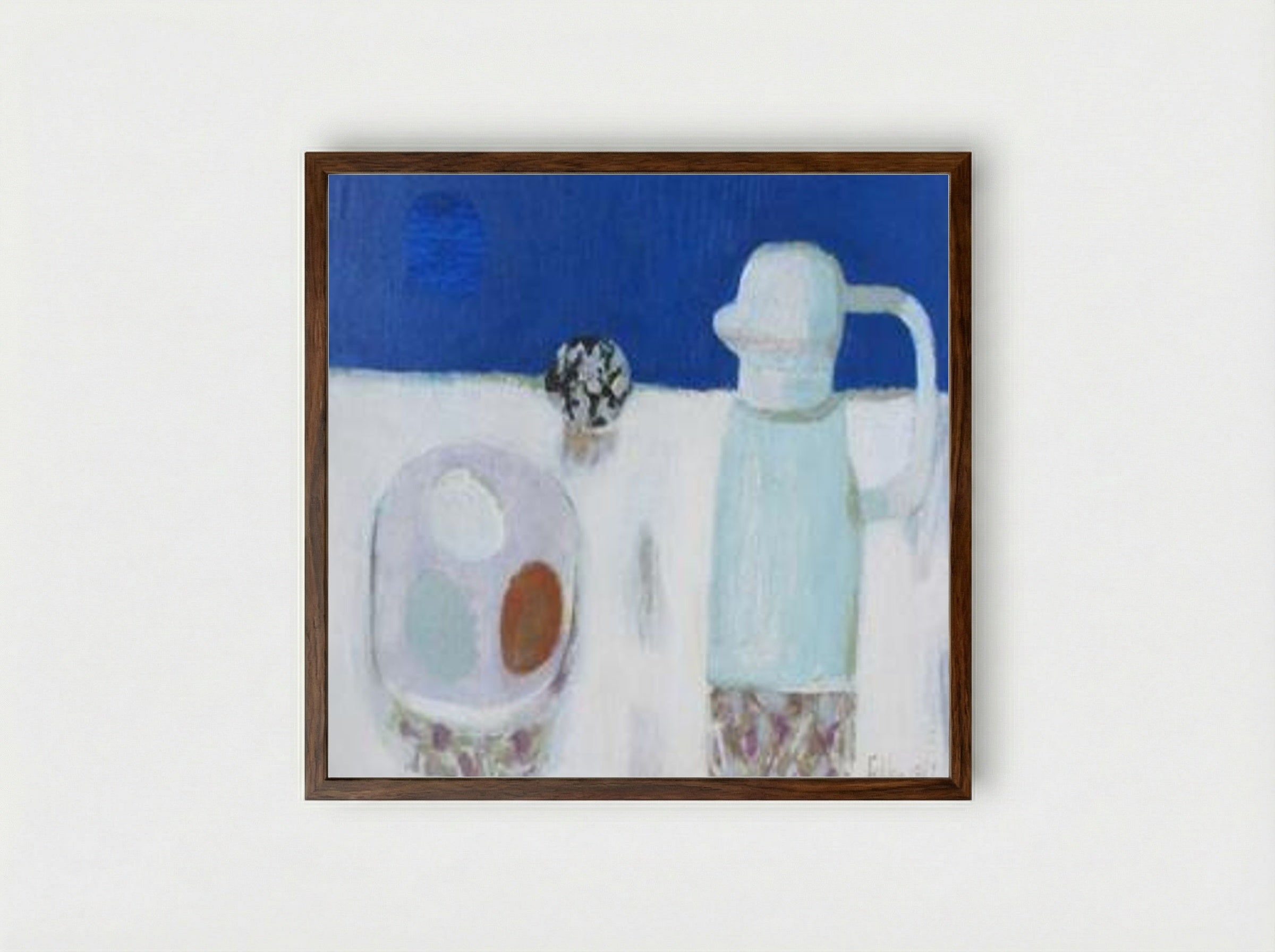 Jug and Four Eggs - Mary Fedden - Framed Print Dark Wood