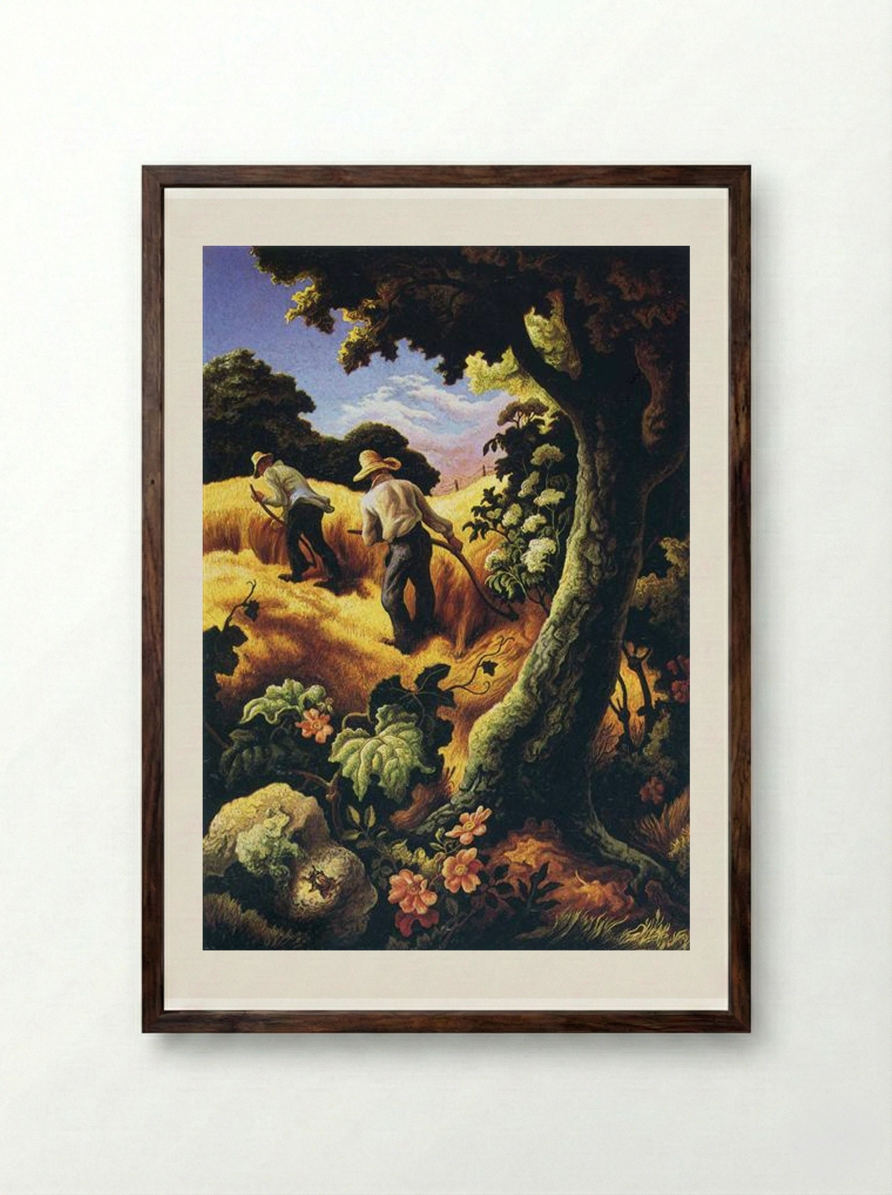 July Hay - Thomas Hart Benton - Framed Print Dark Wood