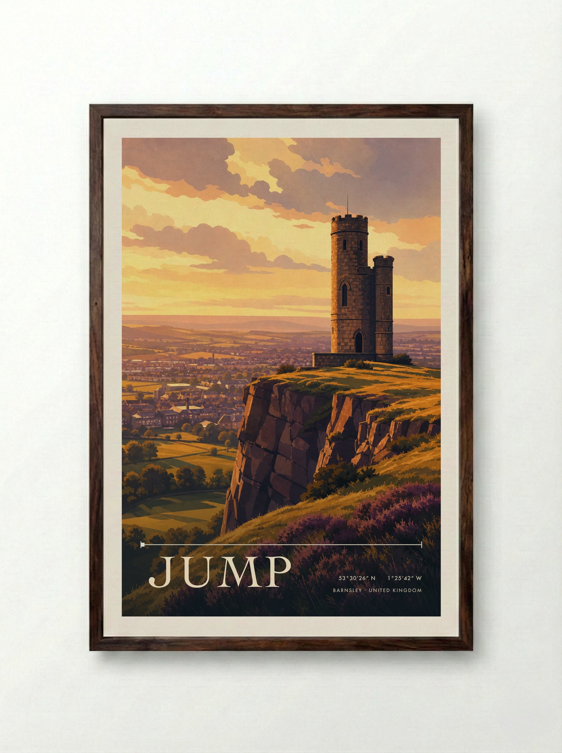 Jump Barnsley United Kingdom Travel Poster - Framed Print Dark Wood
