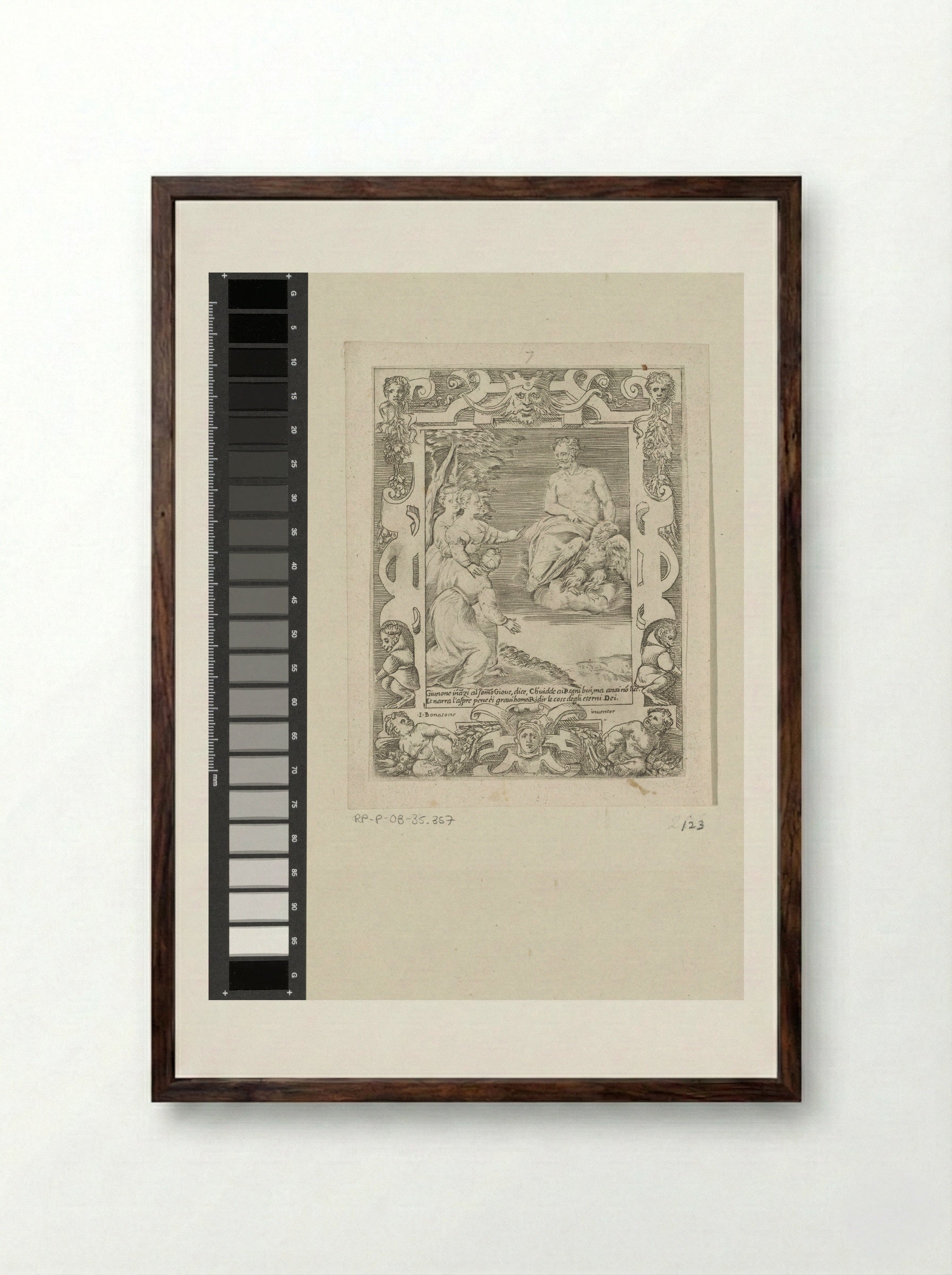 Juno Asking Jupiter to Help the Greeks - Giulio Bonasone - Framed Print Dark Wood