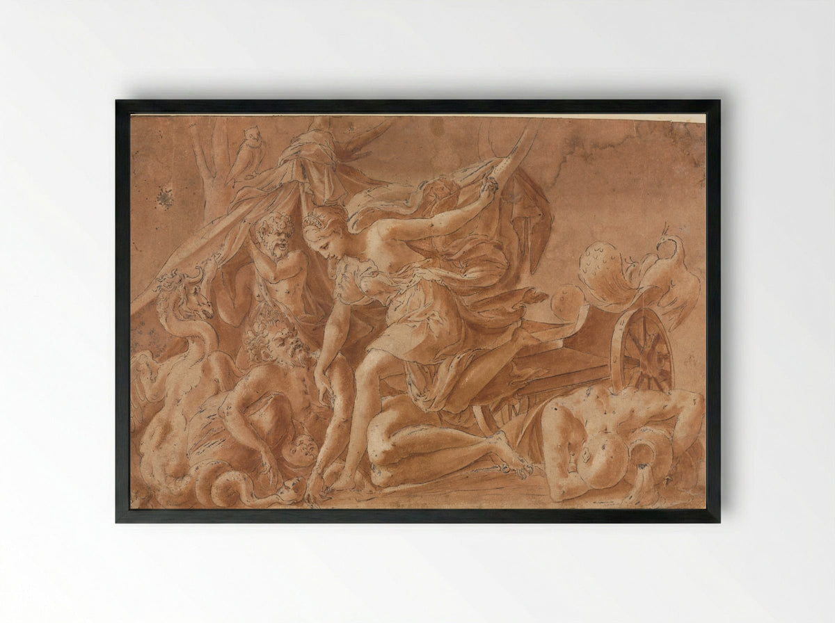 Juno Awakening Sleep (After Primaticcio) - Francesco Primaticcio - Framed Print Black