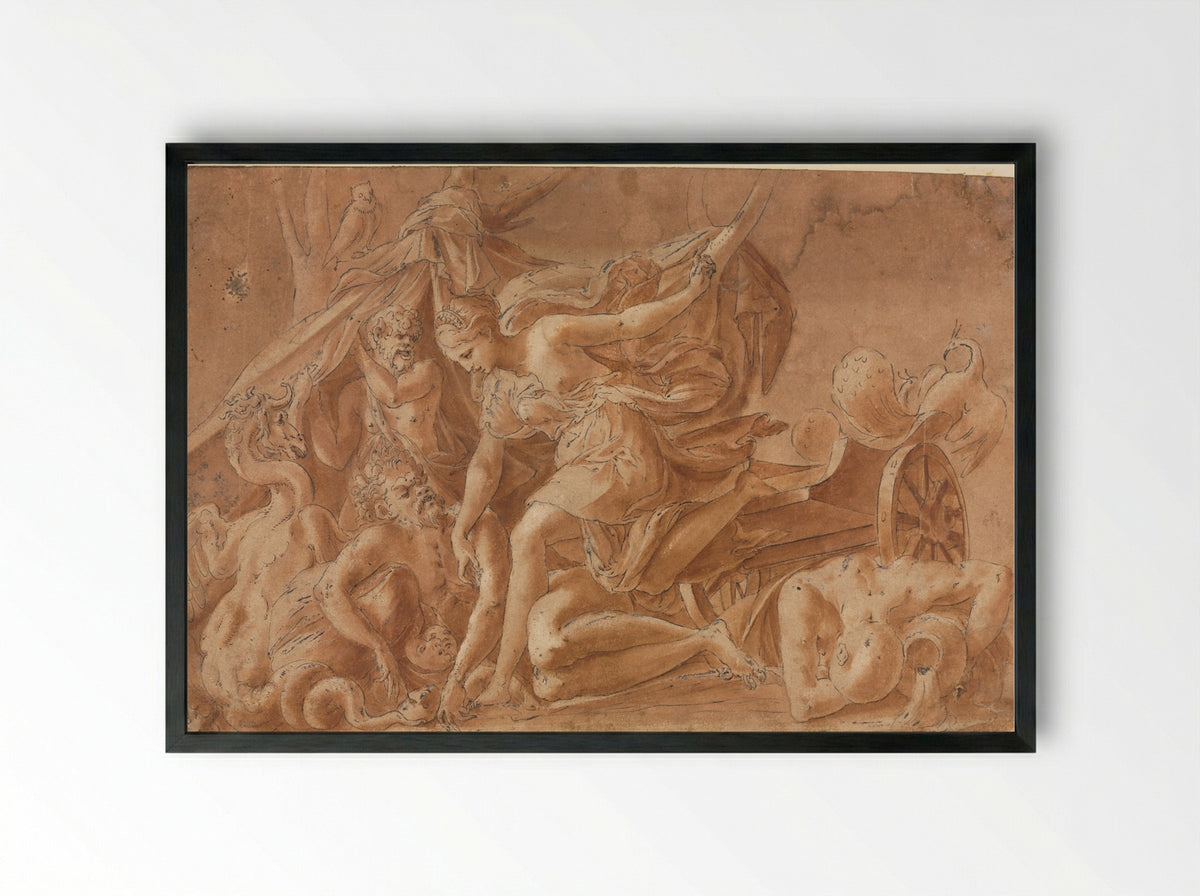 Juno Awakening Sleep (After Primaticcio) - Francesco Primaticcio - Framed Print Black