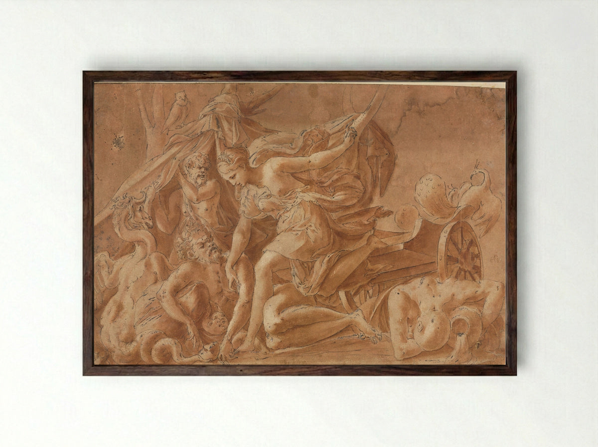 Juno Awakening Sleep (After Primaticcio) - Francesco Primaticcio - Framed Print Dark Wood