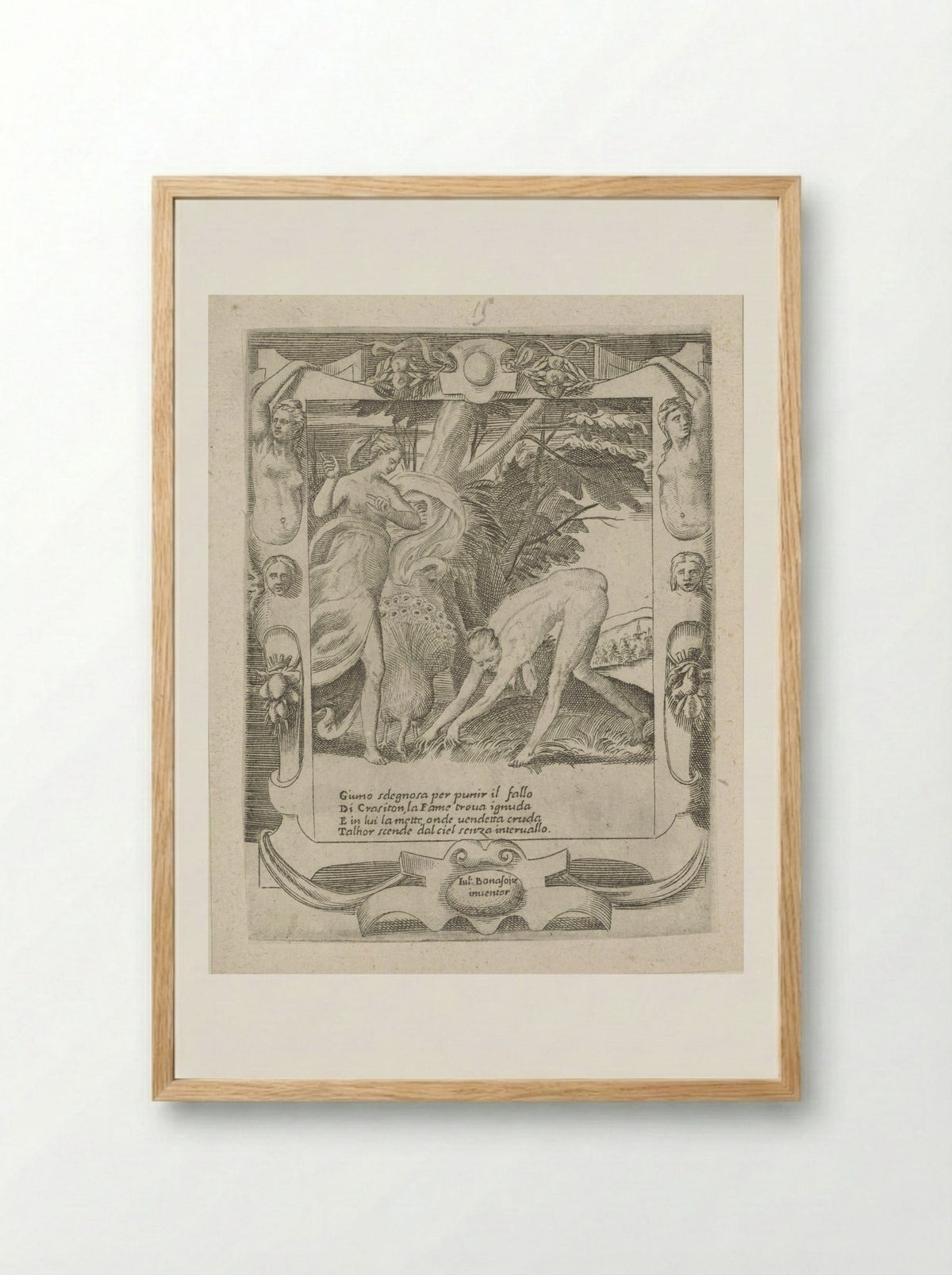 Juno Commands Famine to Afflict Erysichthon - Giulio Bonasone - Framed Print Wood