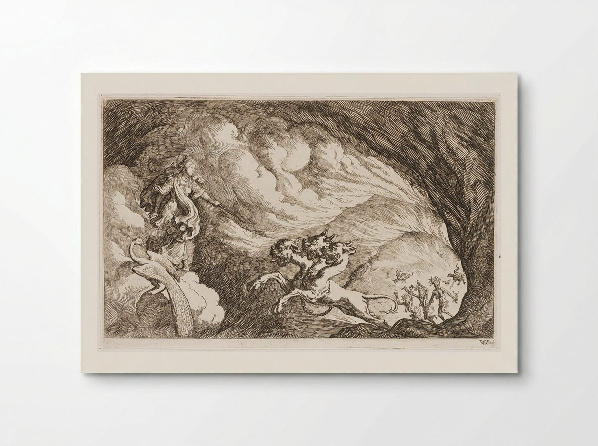 Juno Defies Cerberus and Enters Hades - Johann Wilhelm Baur - Poster