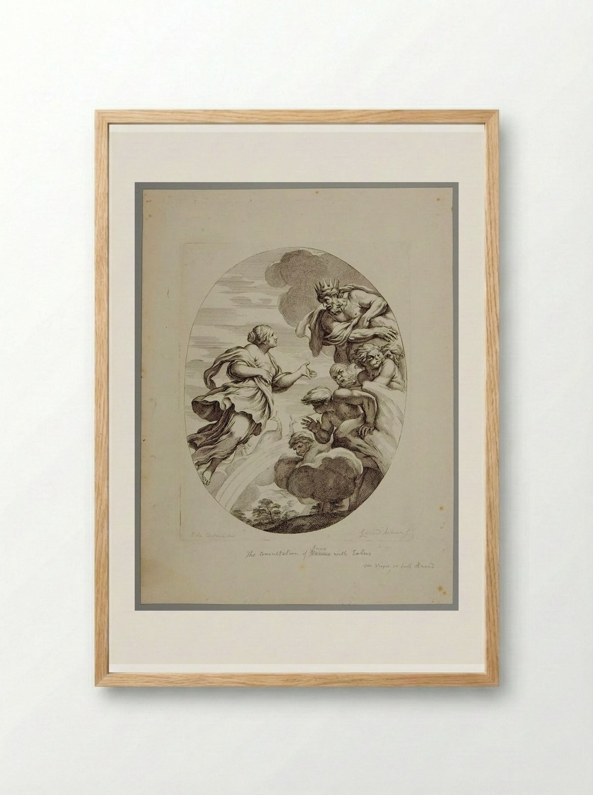 Juno Entreats Aeolus to Loose the Winds against the Fleet of Aeneas - Gérard Audran - Framed Print Wood