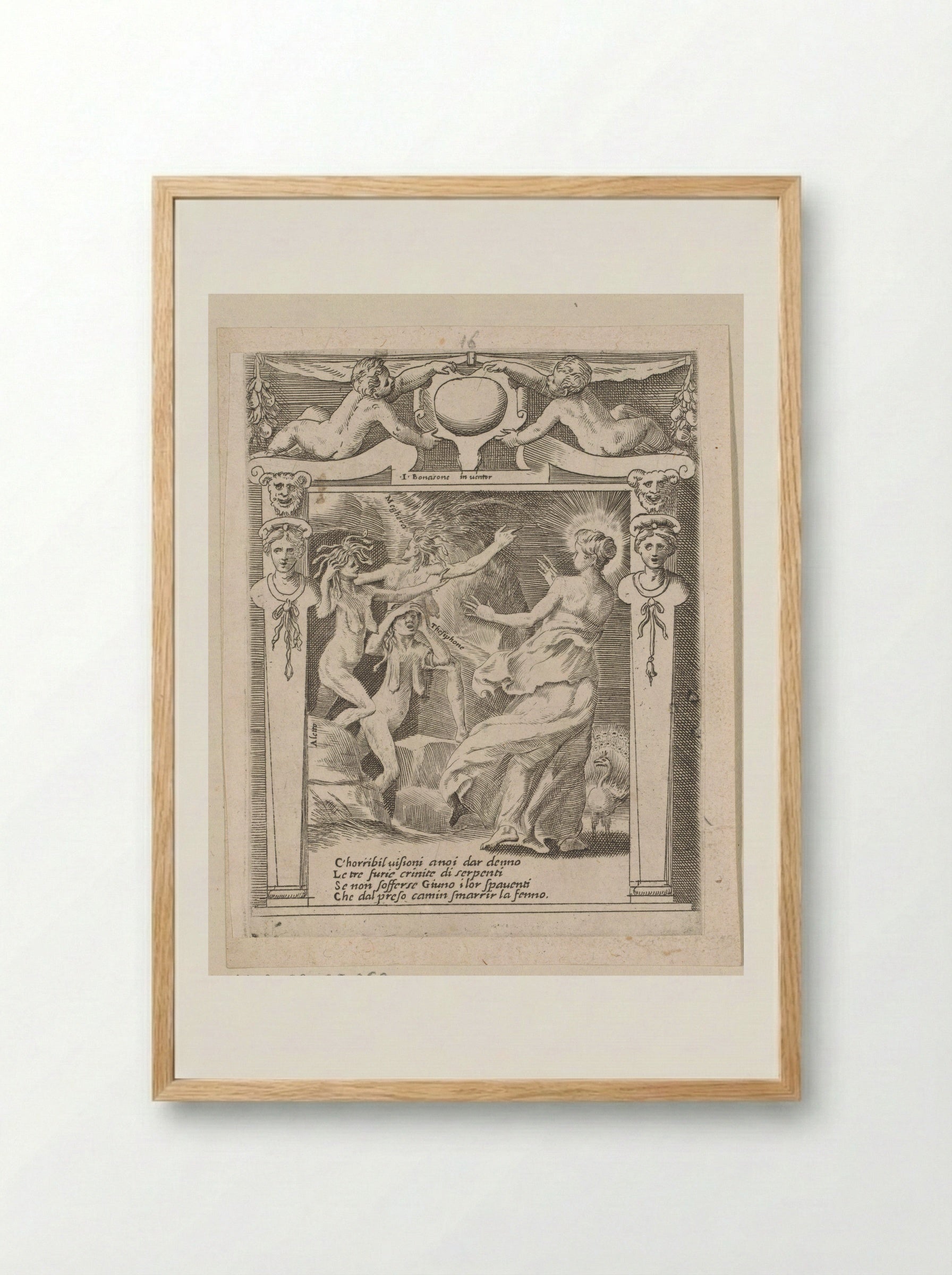 Juno Frightened by the Furies - Giulio Bonasone - Framed Print Wood