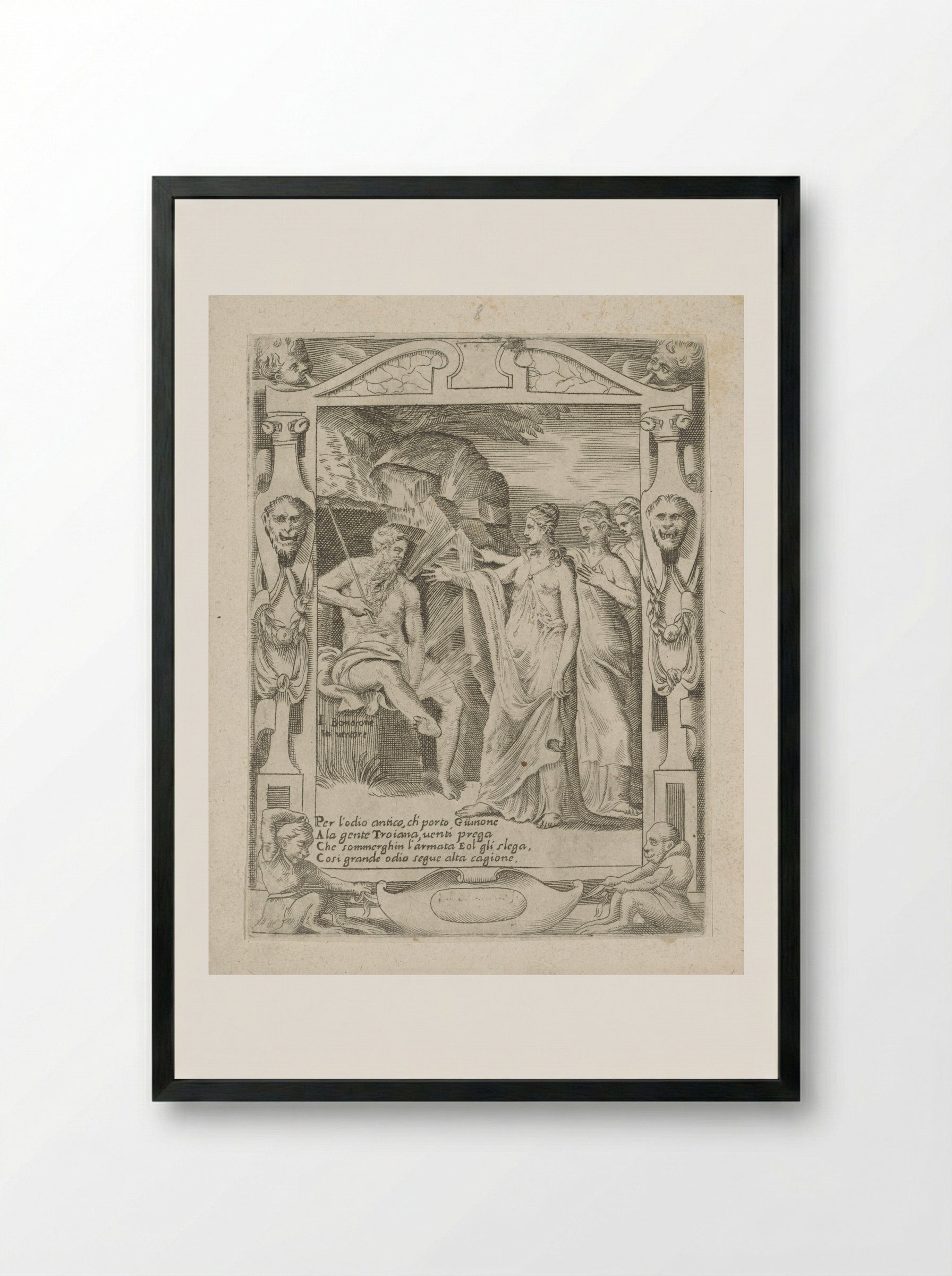 Juno Requests Aeolus to Release the Winds - Giulio Bonasone - Framed Print Black