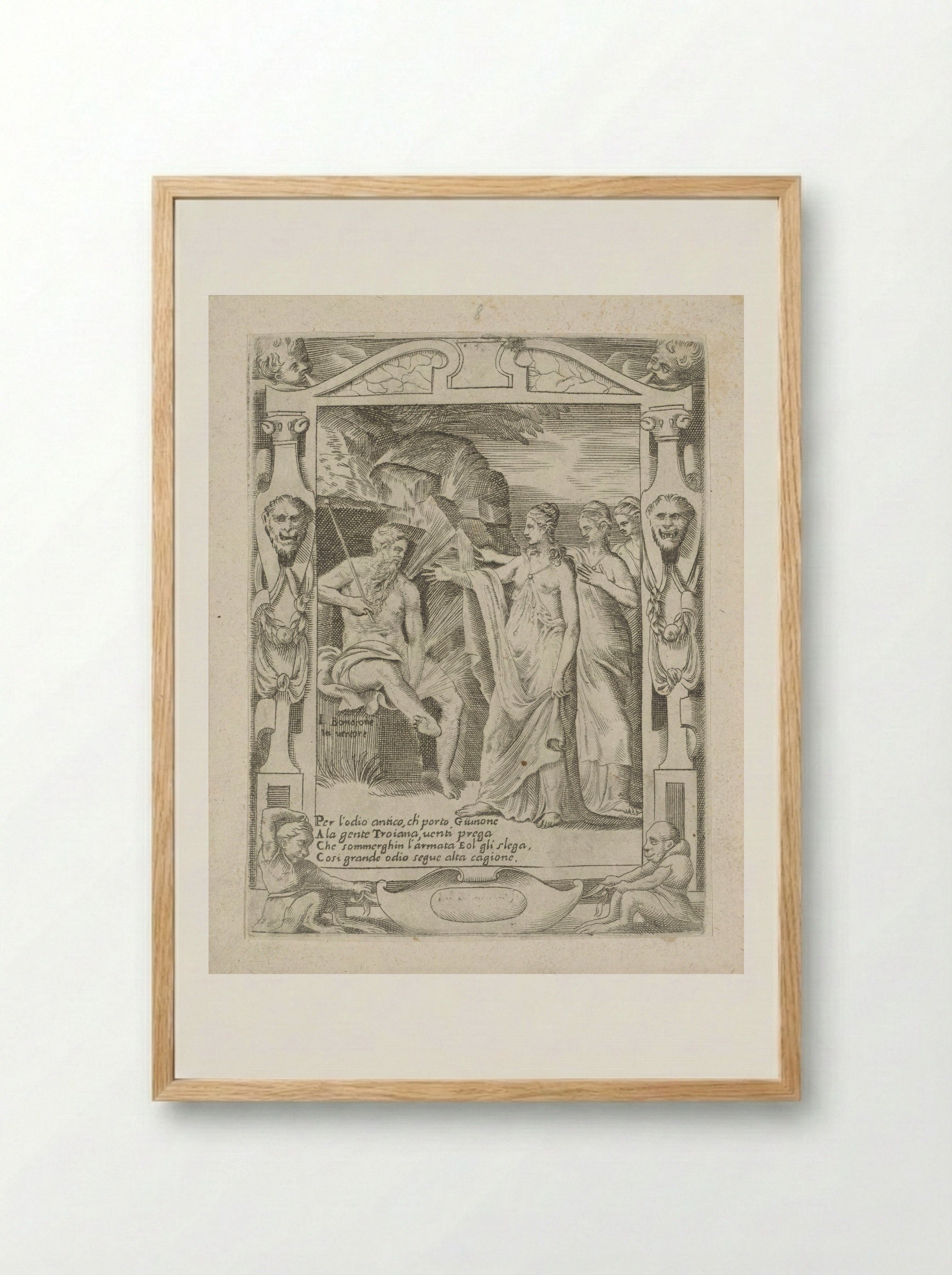 Juno Requests Aeolus to Release the Winds - Giulio Bonasone - Framed Print Wood