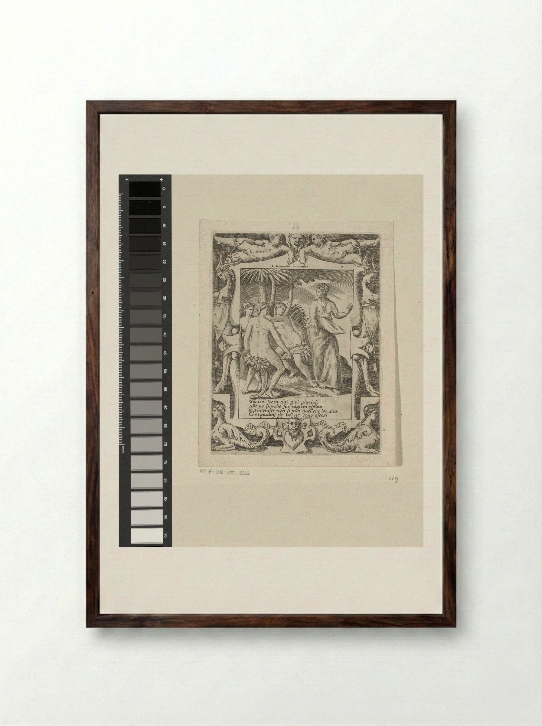 Juno Speaking to the Parcae - Giulio Bonasone - Framed Print Dark Wood