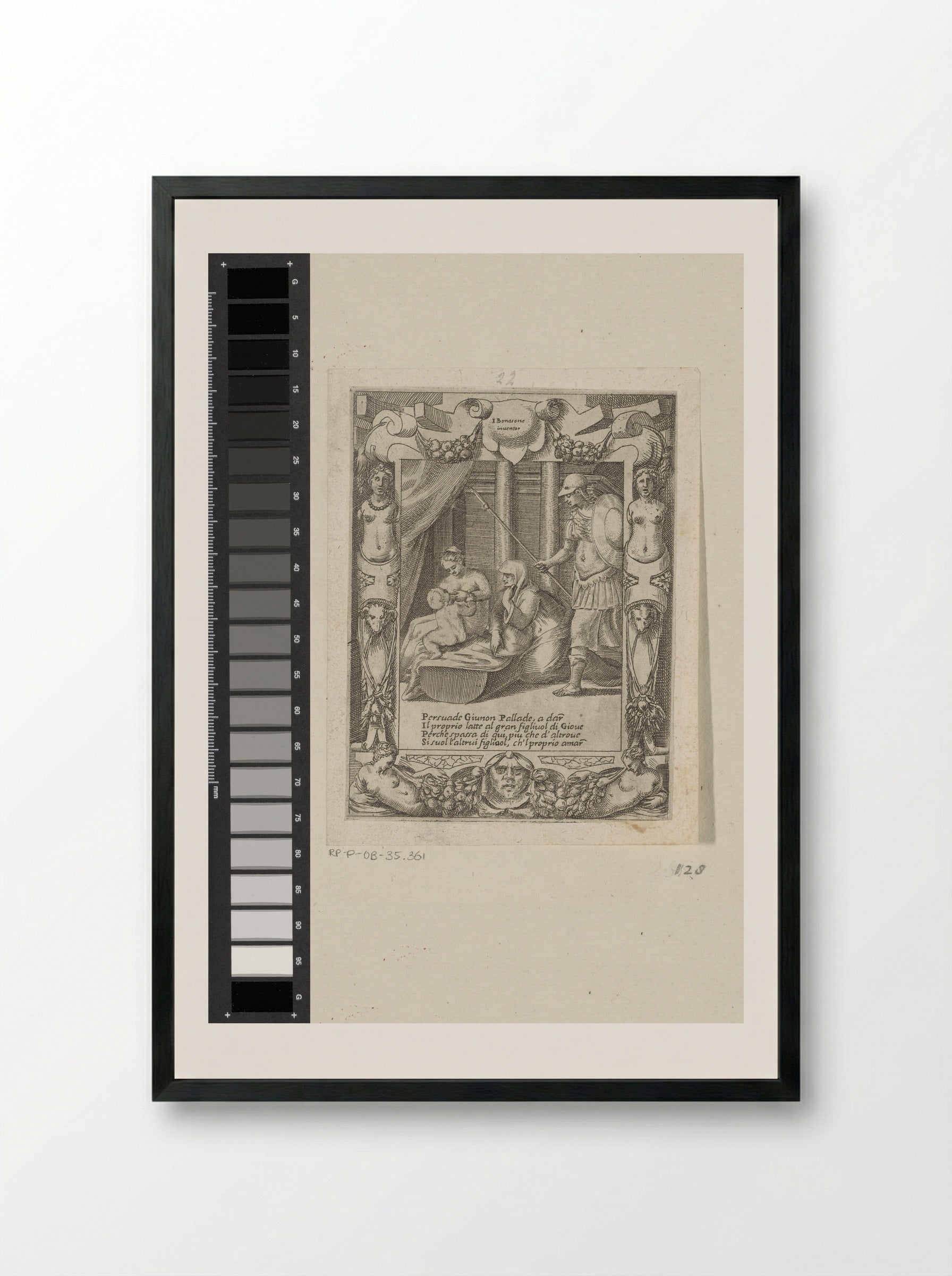 Juno Suckling the Infant Hercules - Giulio Bonasone - Framed Print Black
