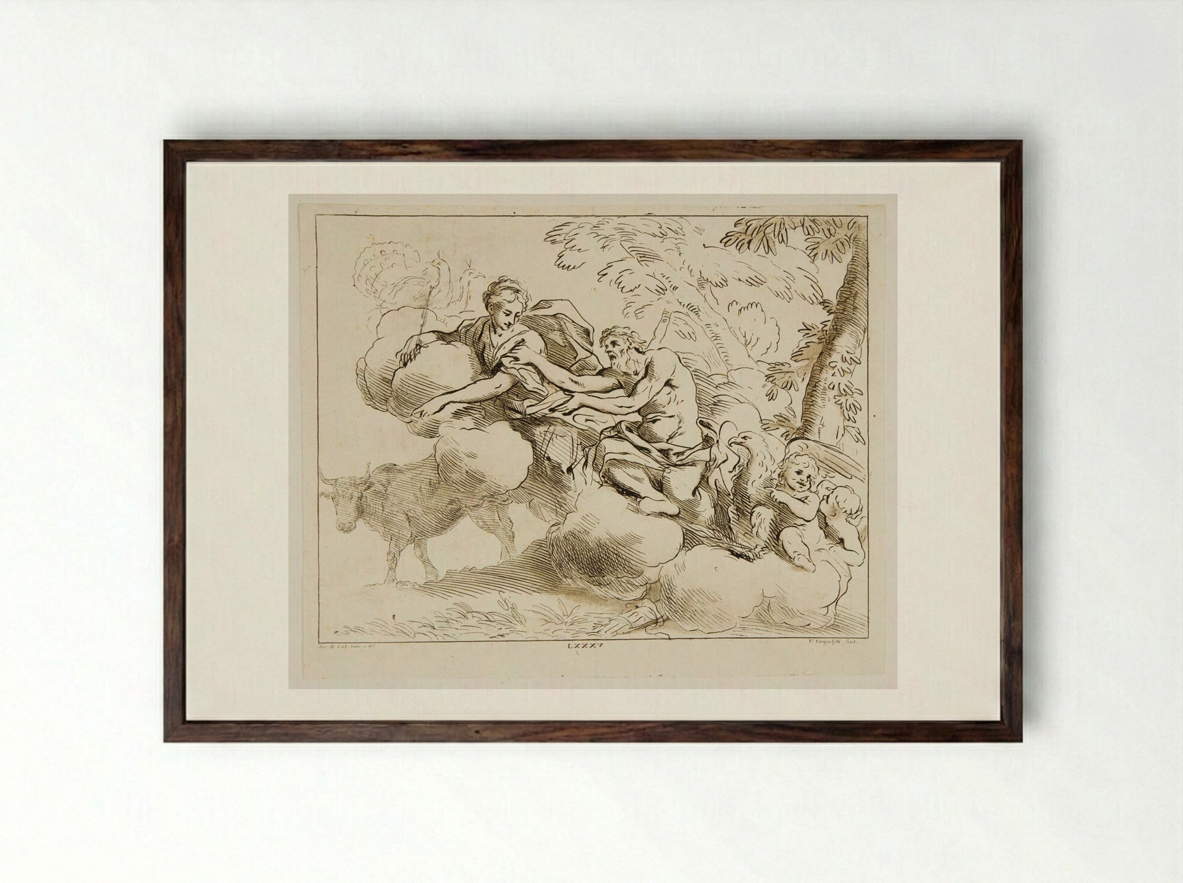 Jupiter, Juno and Io - Vincenzo Vangelisti - Framed Print Dark Wood