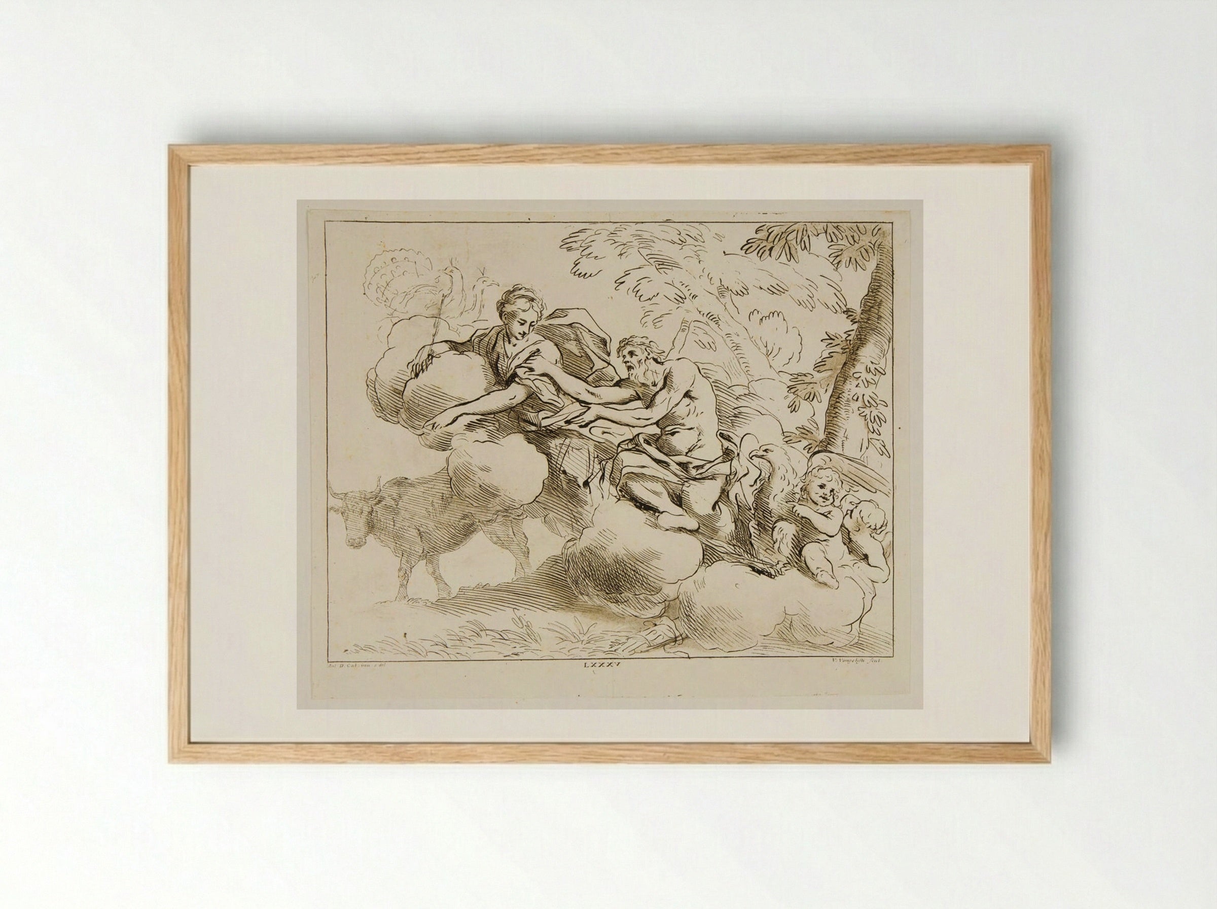 Jupiter, Juno and Io - Vincenzo Vangelisti - Framed Print Wood