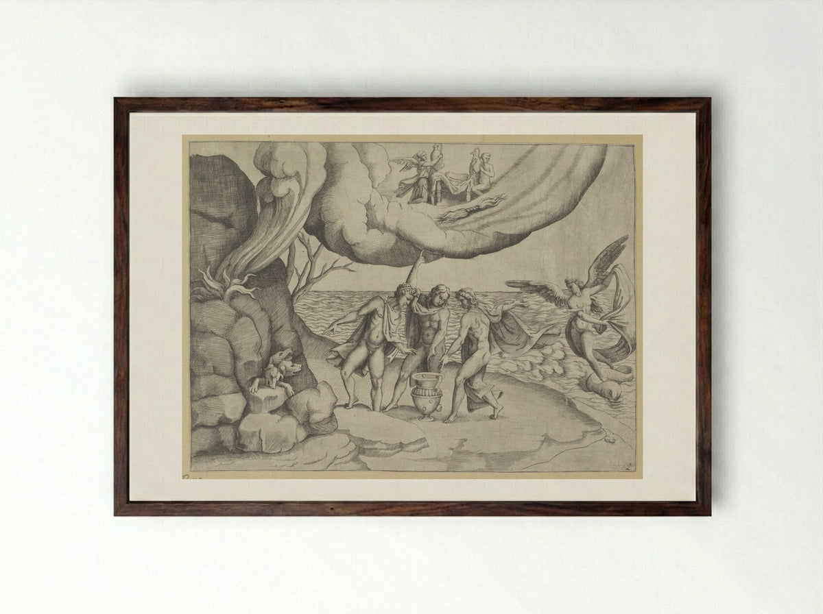 Jupiter, Neptune and Pluto Dividing the Universe - Giulio Bonasone - Framed Print Dark Wood