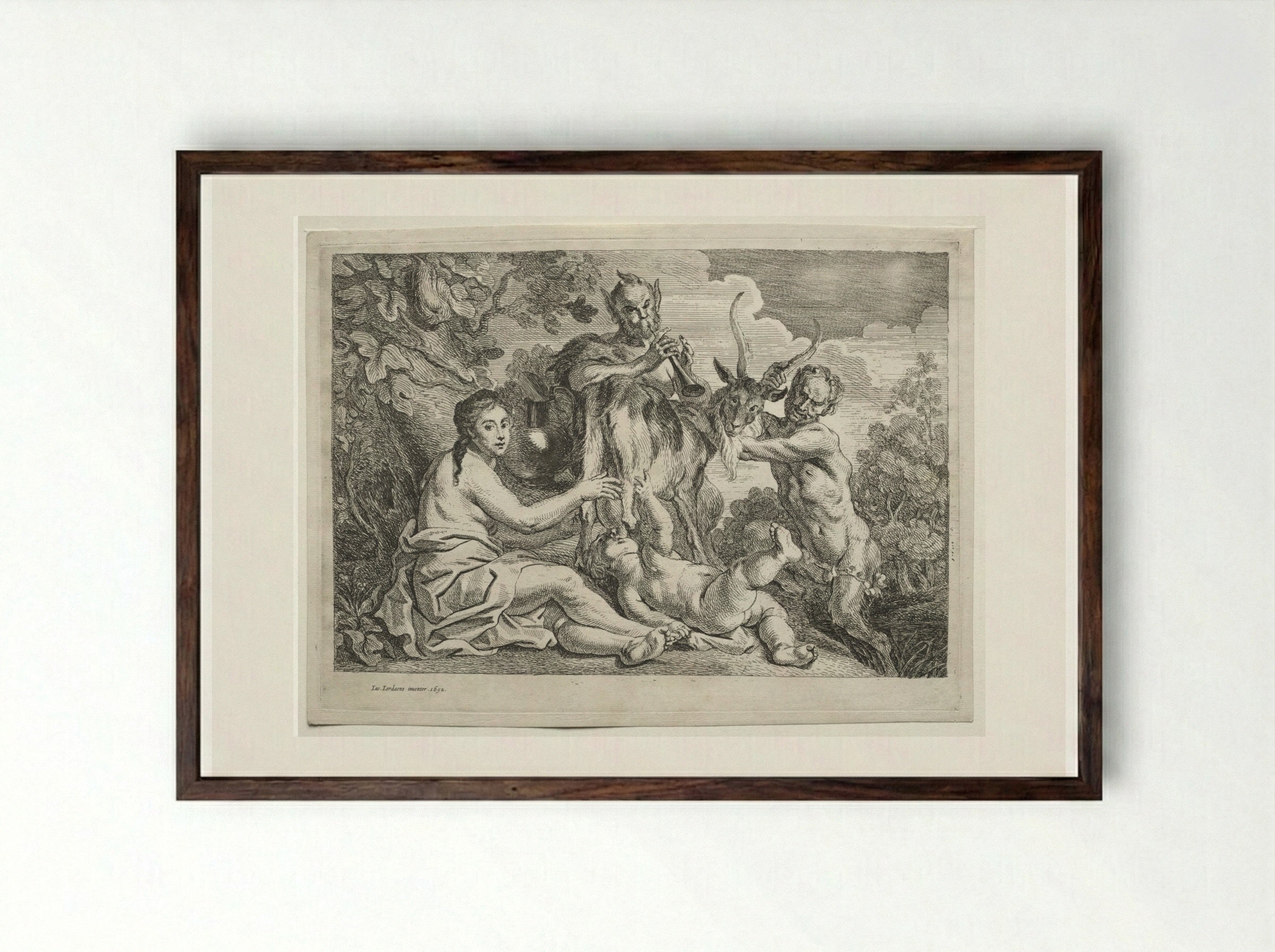 Jupiter Nourished by the Goat Amalthea - Jacob Jordaens - Framed Print Dark Wood