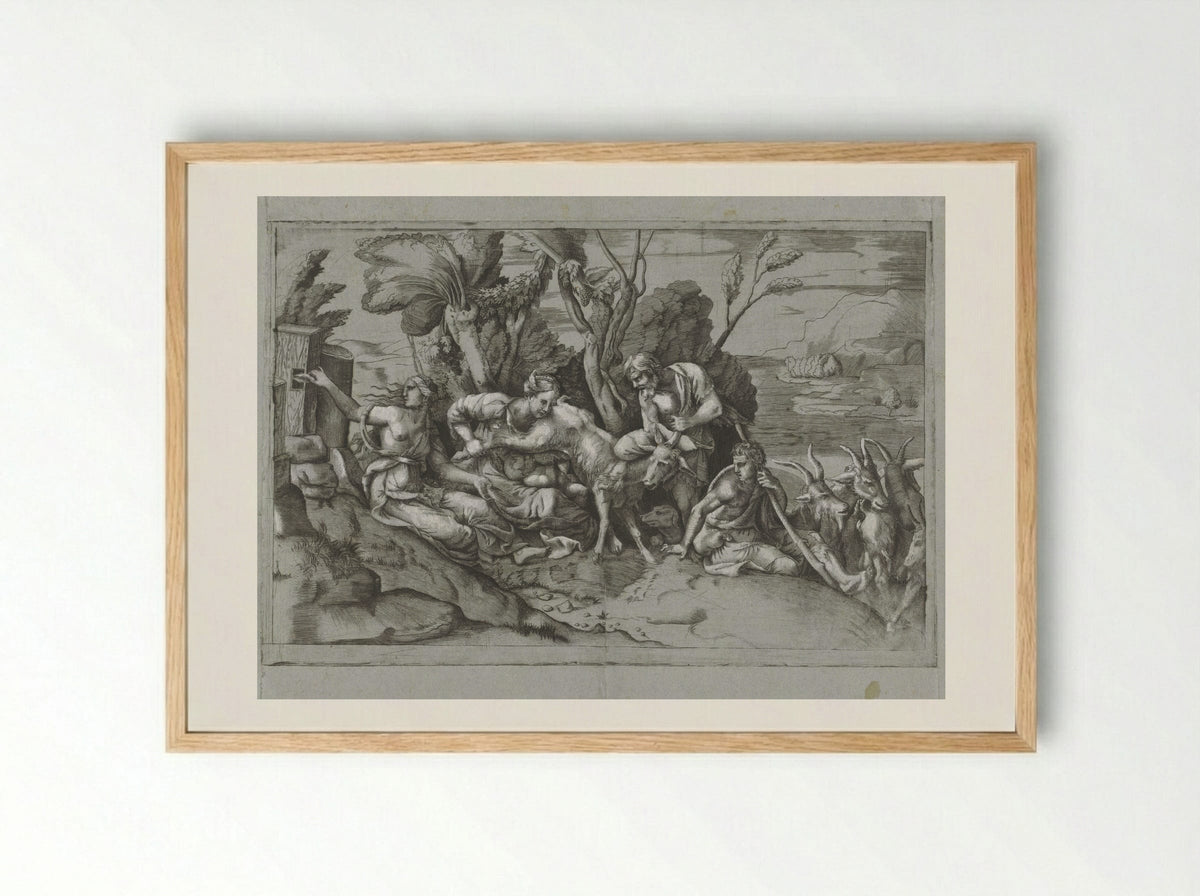 Jupiter Nursed by the Goat Amalthea - Giulio Bonasone - Framed Print Wood