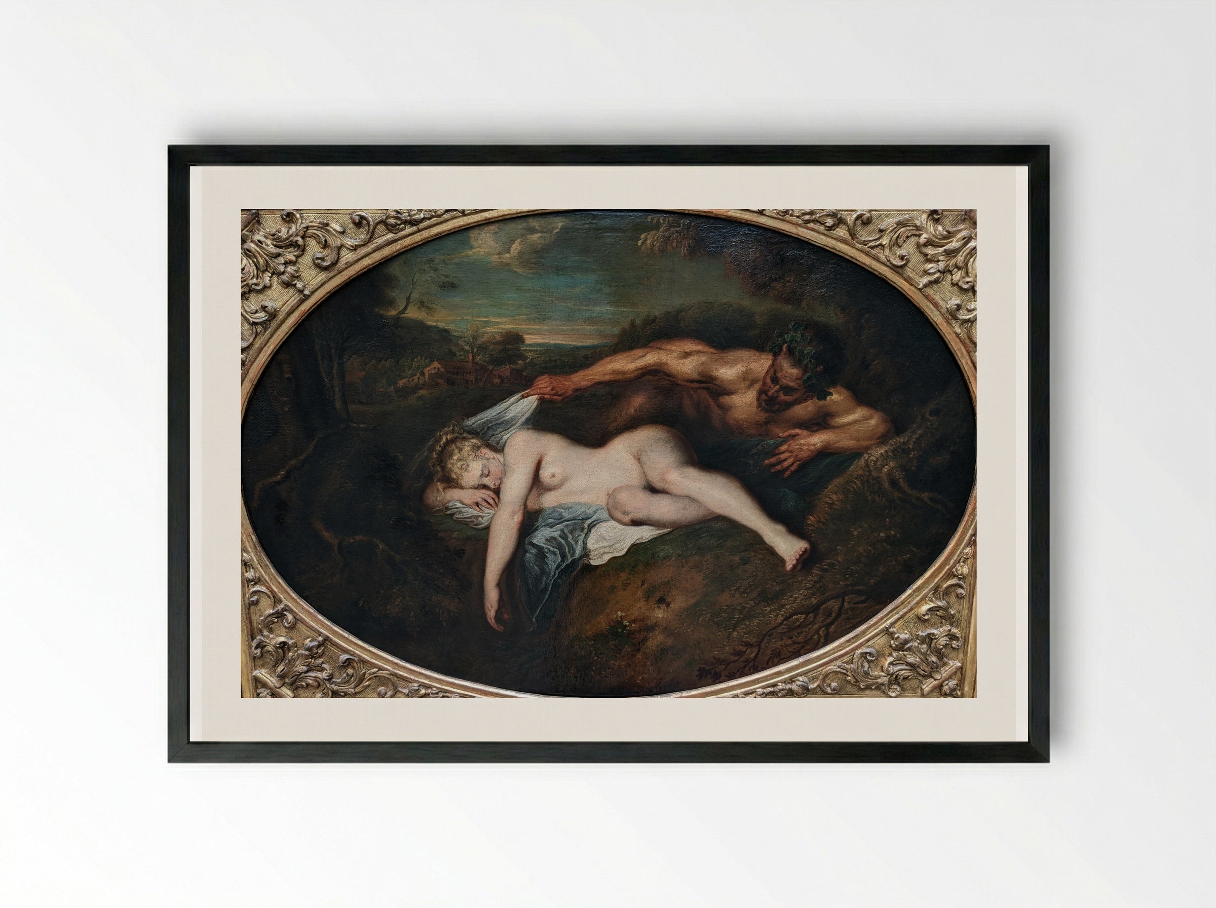 Jupiter and Antiope - Antoine Watteau - Framed Print Black