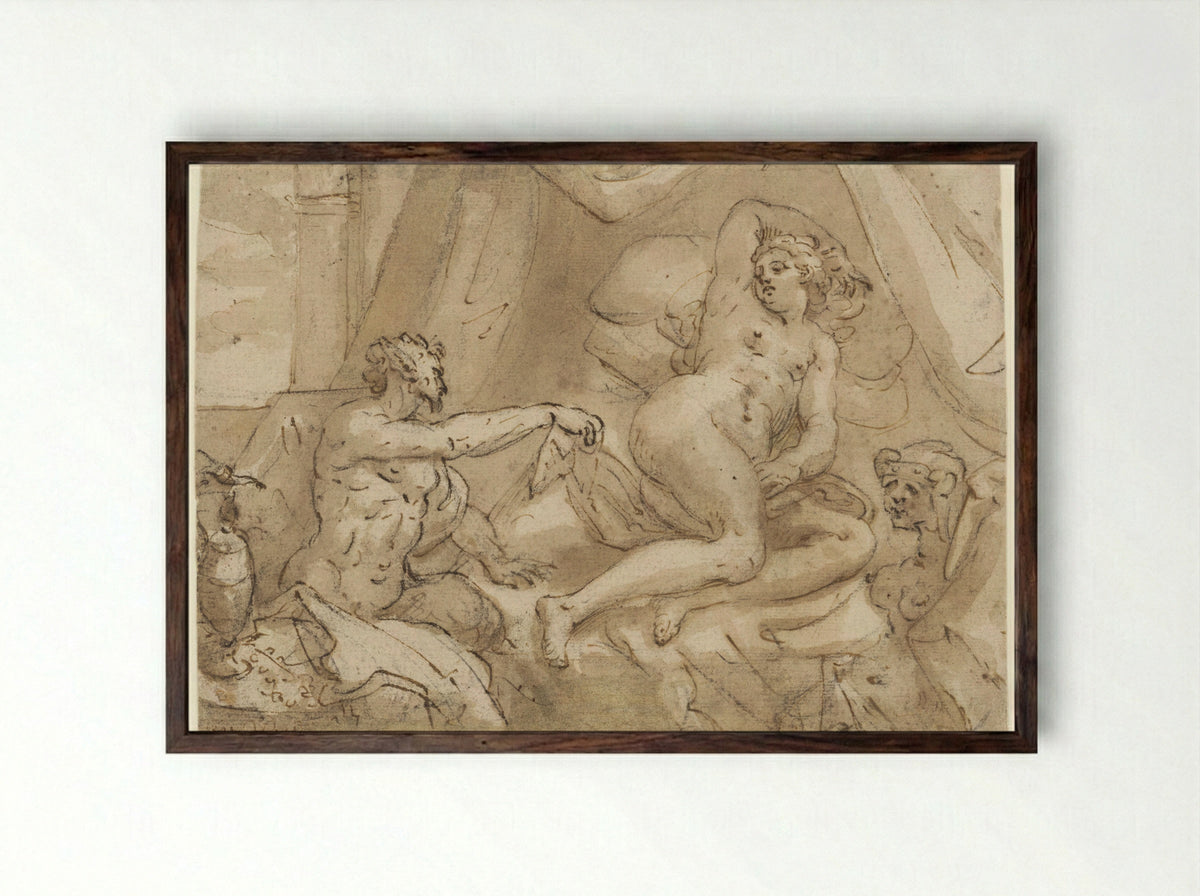 Jupiter and Antiope - Pieter Isaacsz. - Framed Print Dark Wood