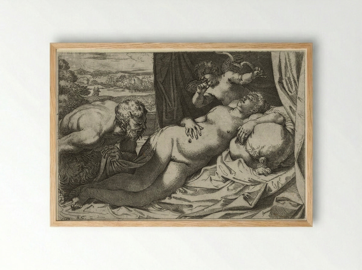Jupiter and Antiope - Annibale Carracci - Framed Print Wood