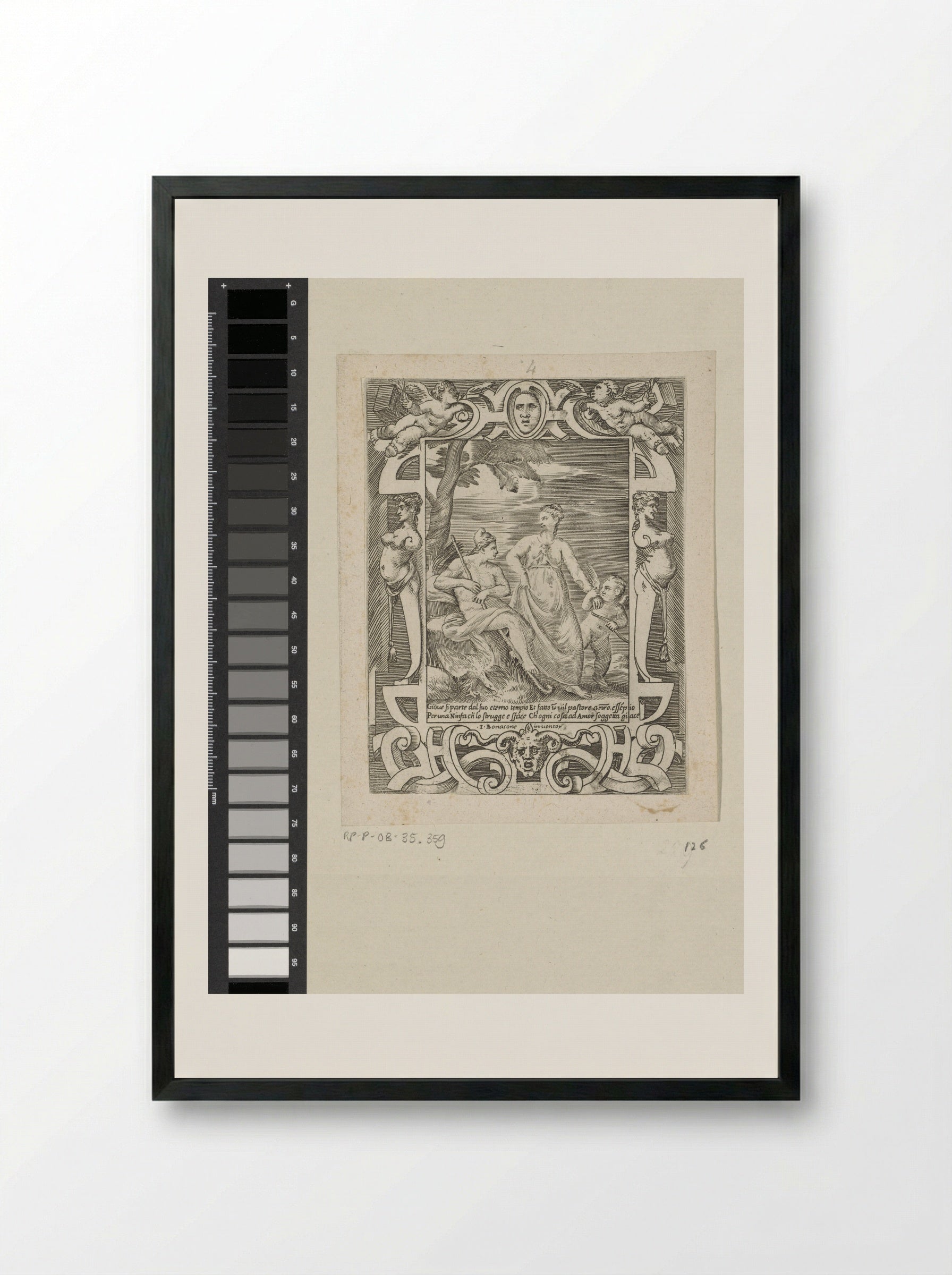 Jupiter as a Shepherd and Mnemosyne - Giulio Bonasone - Framed Print Black