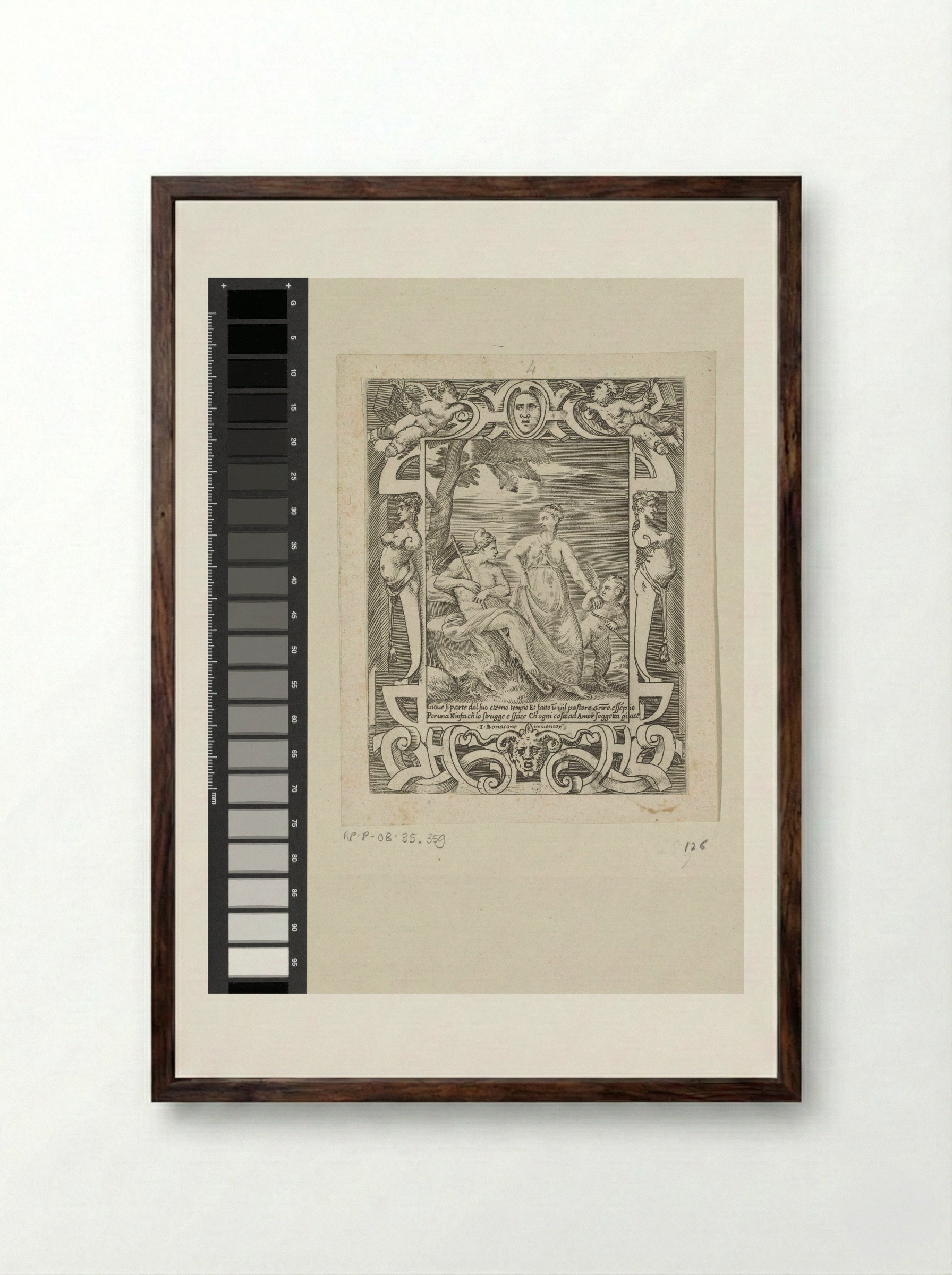 Jupiter as a Shepherd and Mnemosyne - Giulio Bonasone - Framed Print Dark Wood