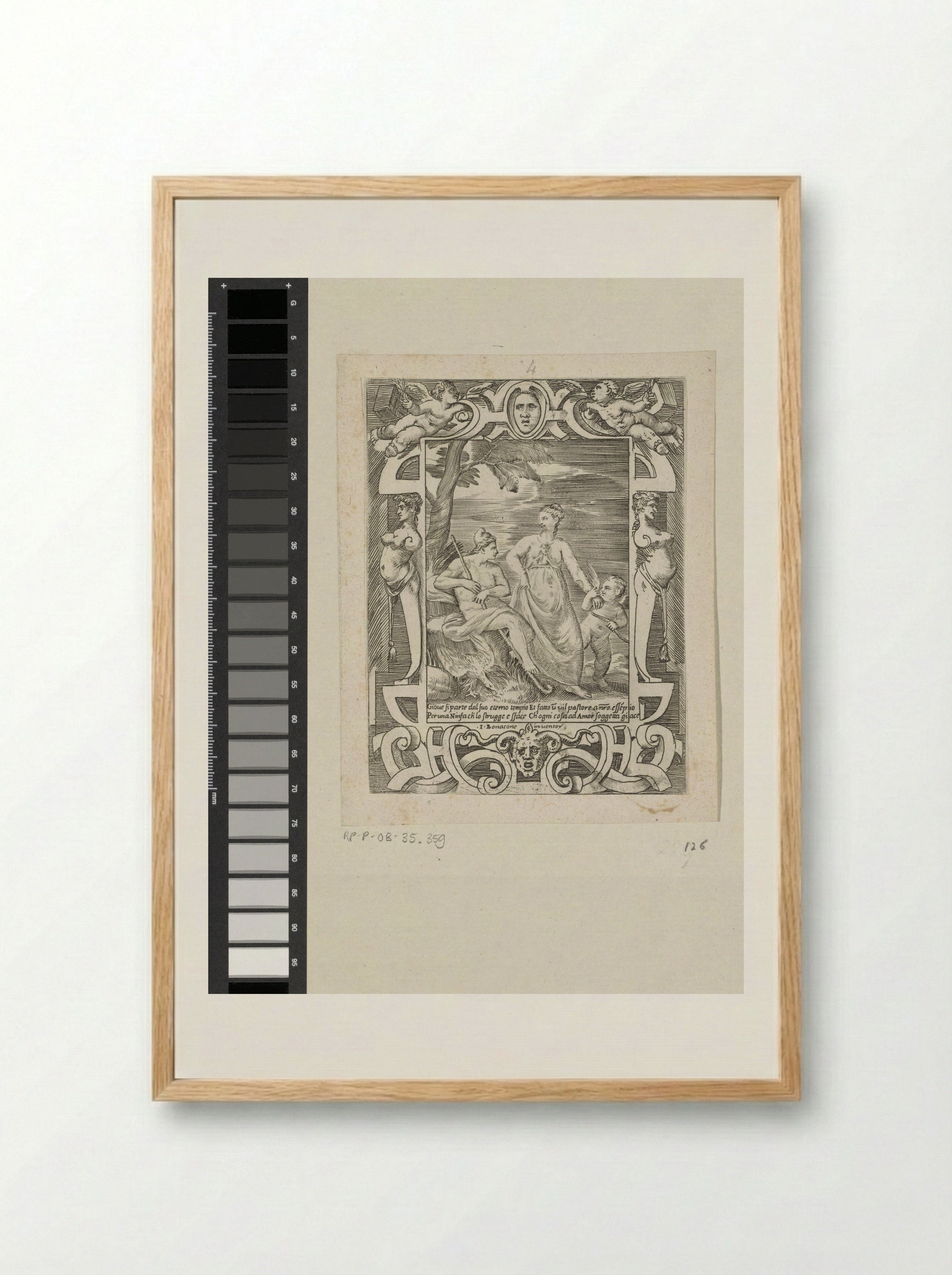 Jupiter as a Shepherd and Mnemosyne - Giulio Bonasone - Framed Print Wood
