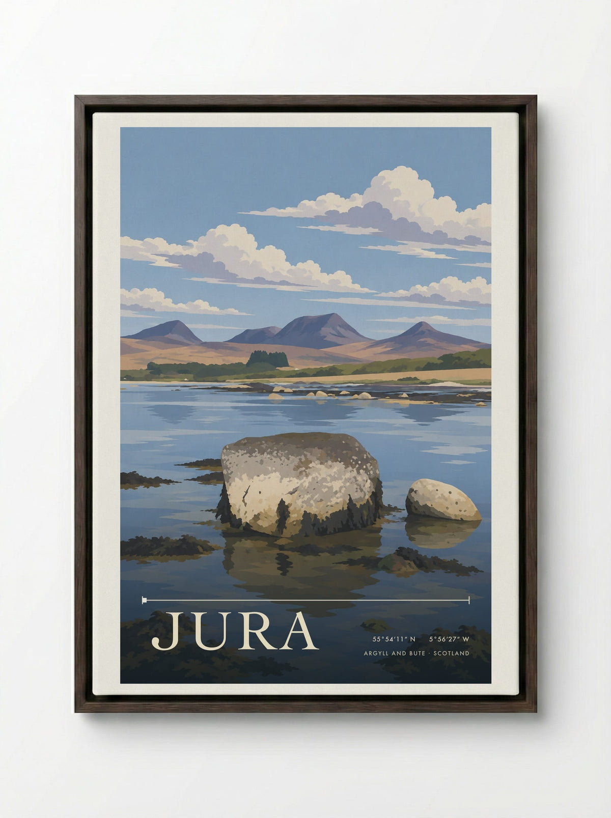 Jura, Argyll and Bute | Travel Poster - Framed Canvas Dark Wood