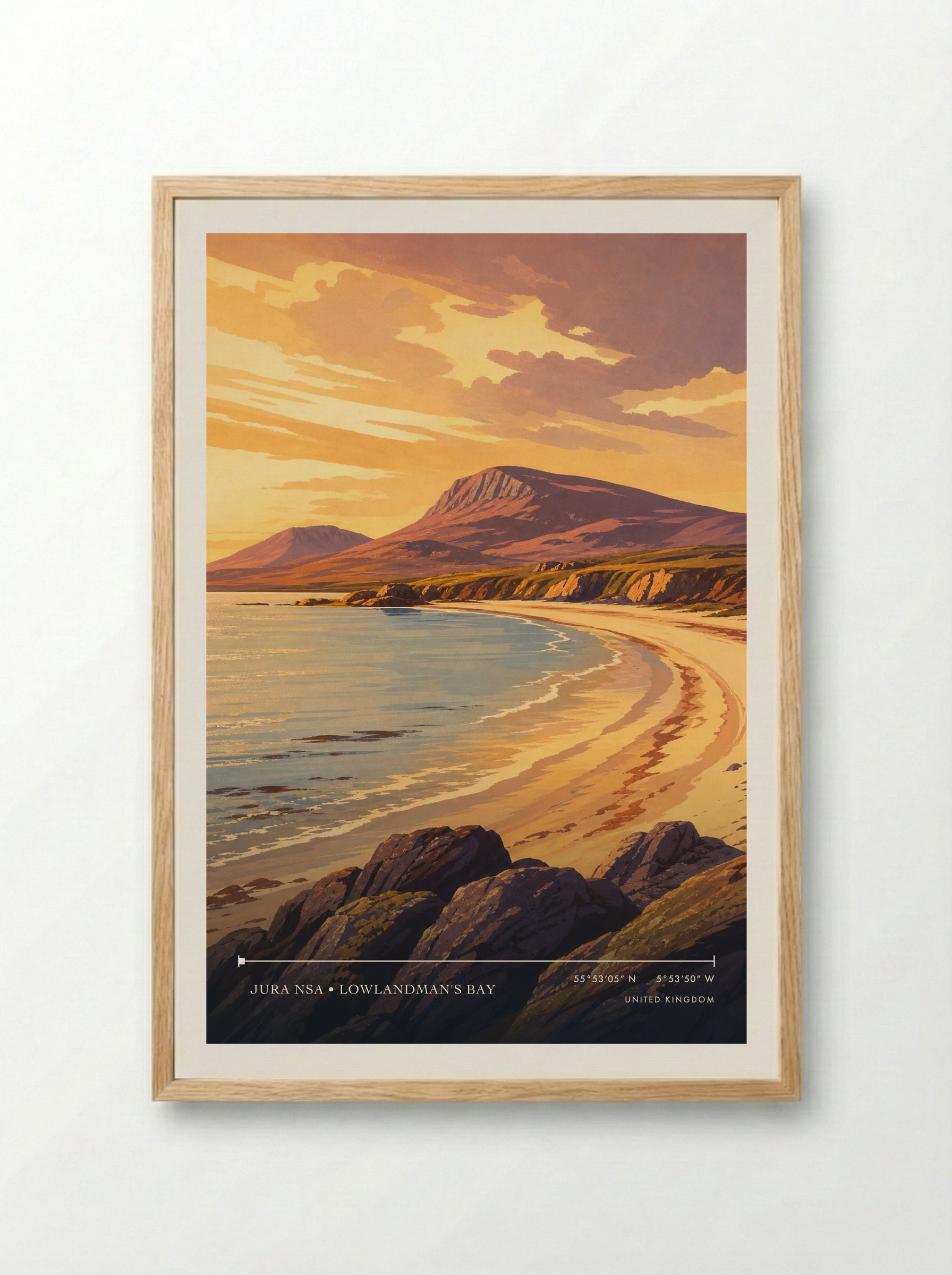 Jura NSA • Lowlandman's Bay United Kingdom Travel Poster - Framed Print Wood
