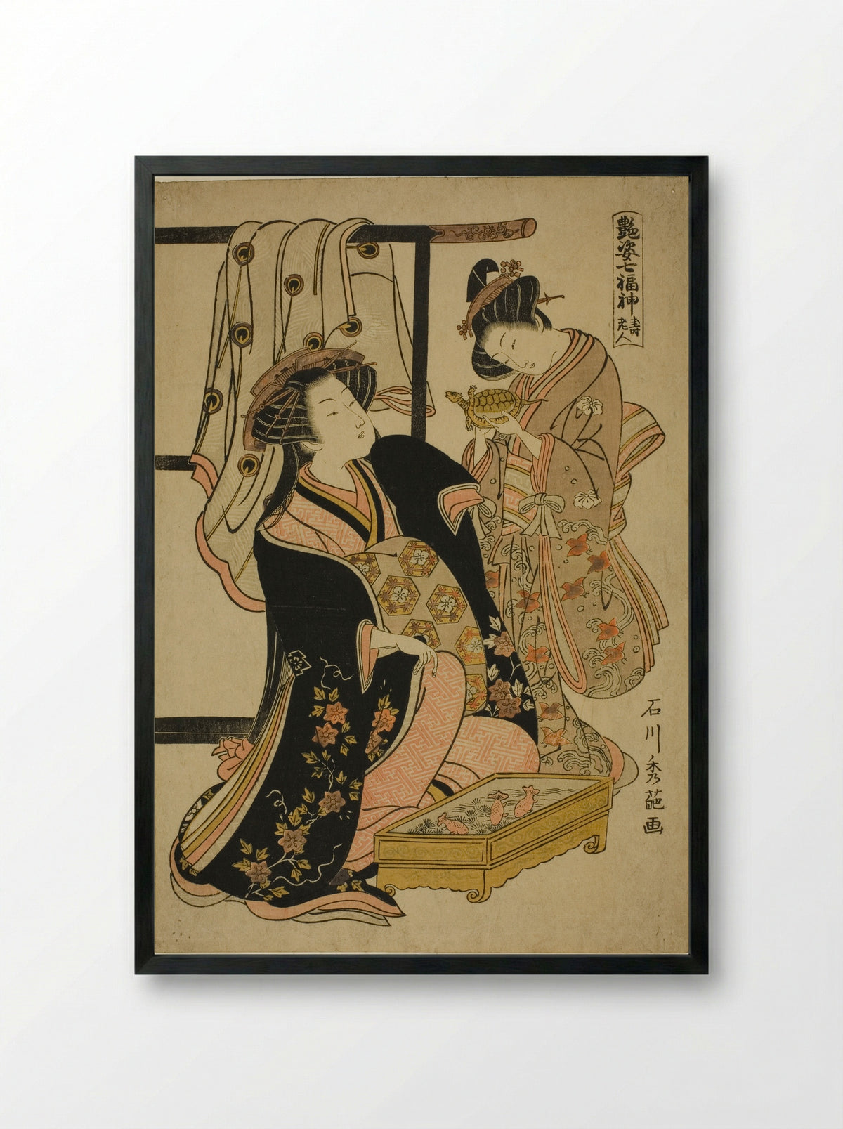 Jurojin, from the series The Seven Gods of Good Fortune - Ishikawa Toyonobu - Framed Print Black
