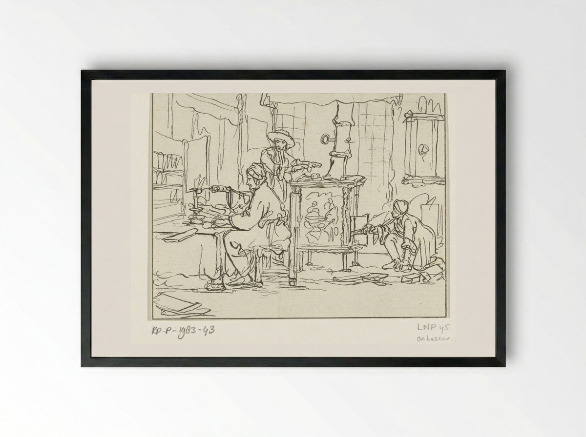 Kaarssnuitende man (Man Trimming a Candle) - Cornelis Brouwer - Framed Print Black