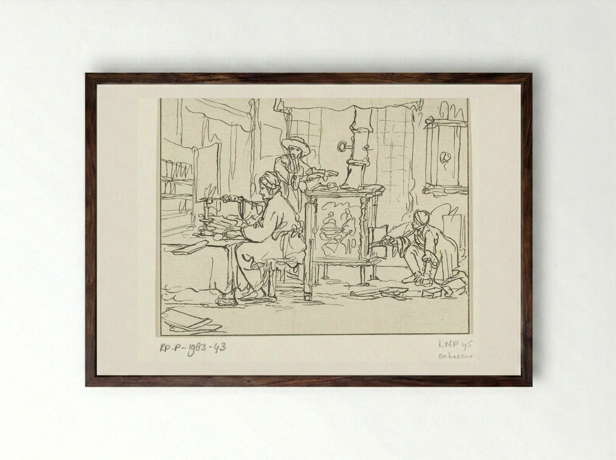 Kaarssnuitende man (Man Trimming a Candle) - Cornelis Brouwer - Framed Print Dark Wood