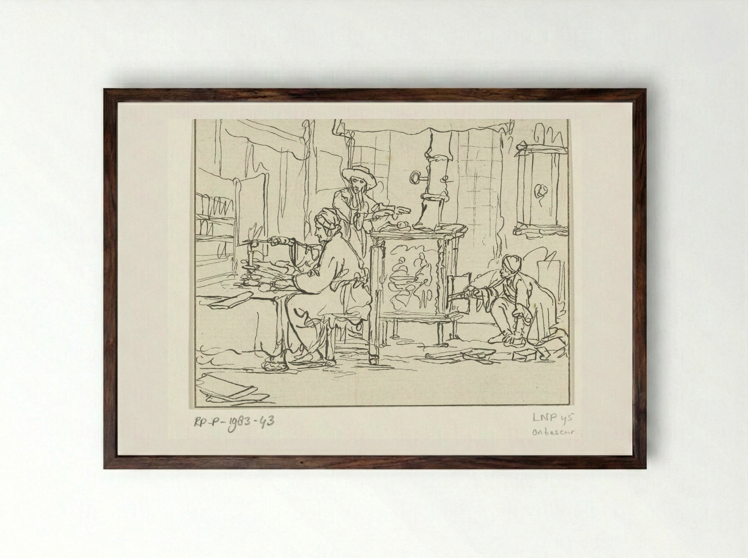 Kaarssnuitende man (Man Trimming a Candle) - Cornelis Brouwer - Framed Print Dark Wood