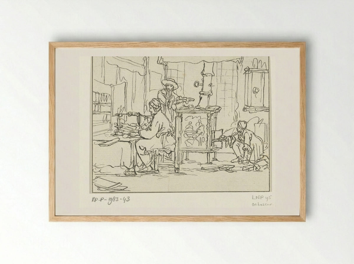 Kaarssnuitende man (Man Trimming a Candle) - Cornelis Brouwer - Framed Print Wood