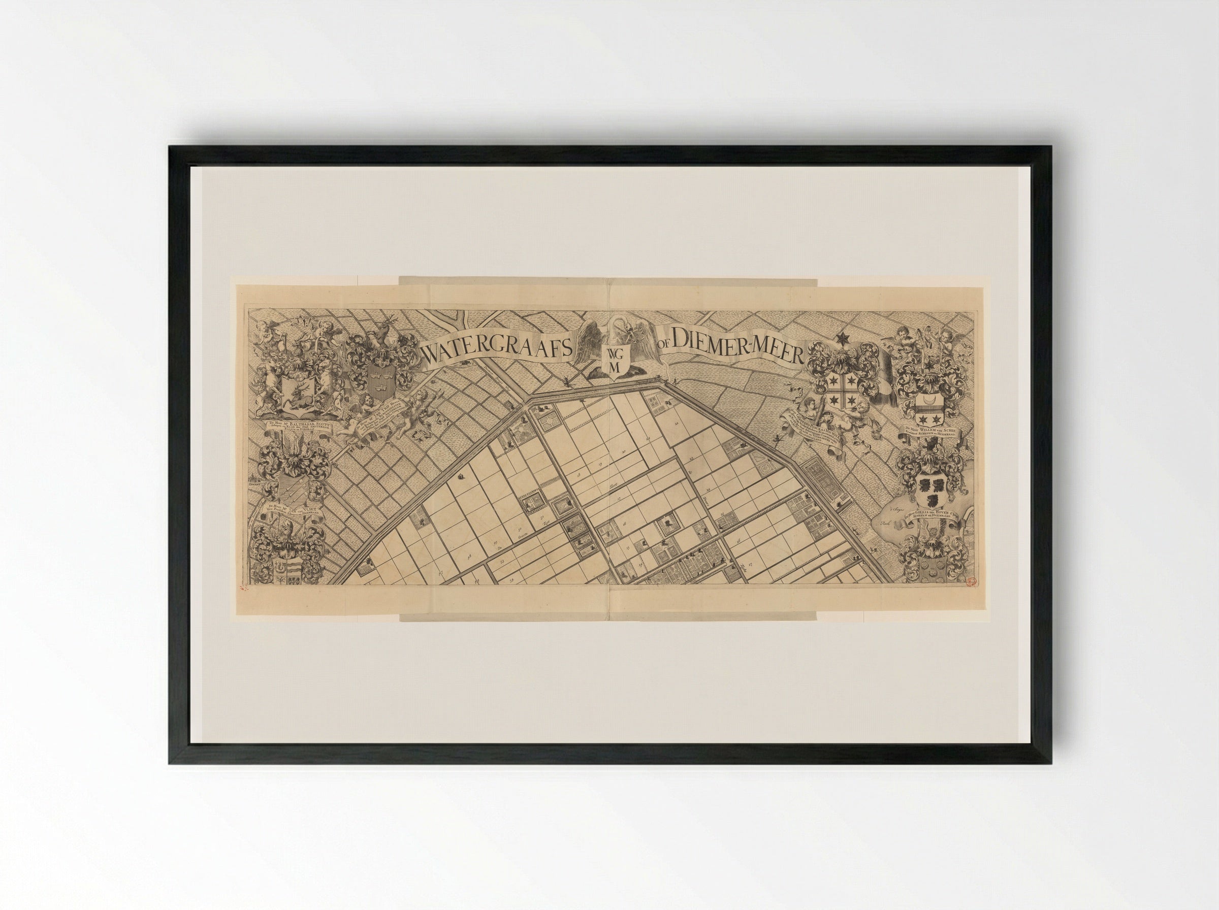 Kaart van de Watergraafsmeer (bovenste deel) - Pieter van den Berge - Framed Print Black