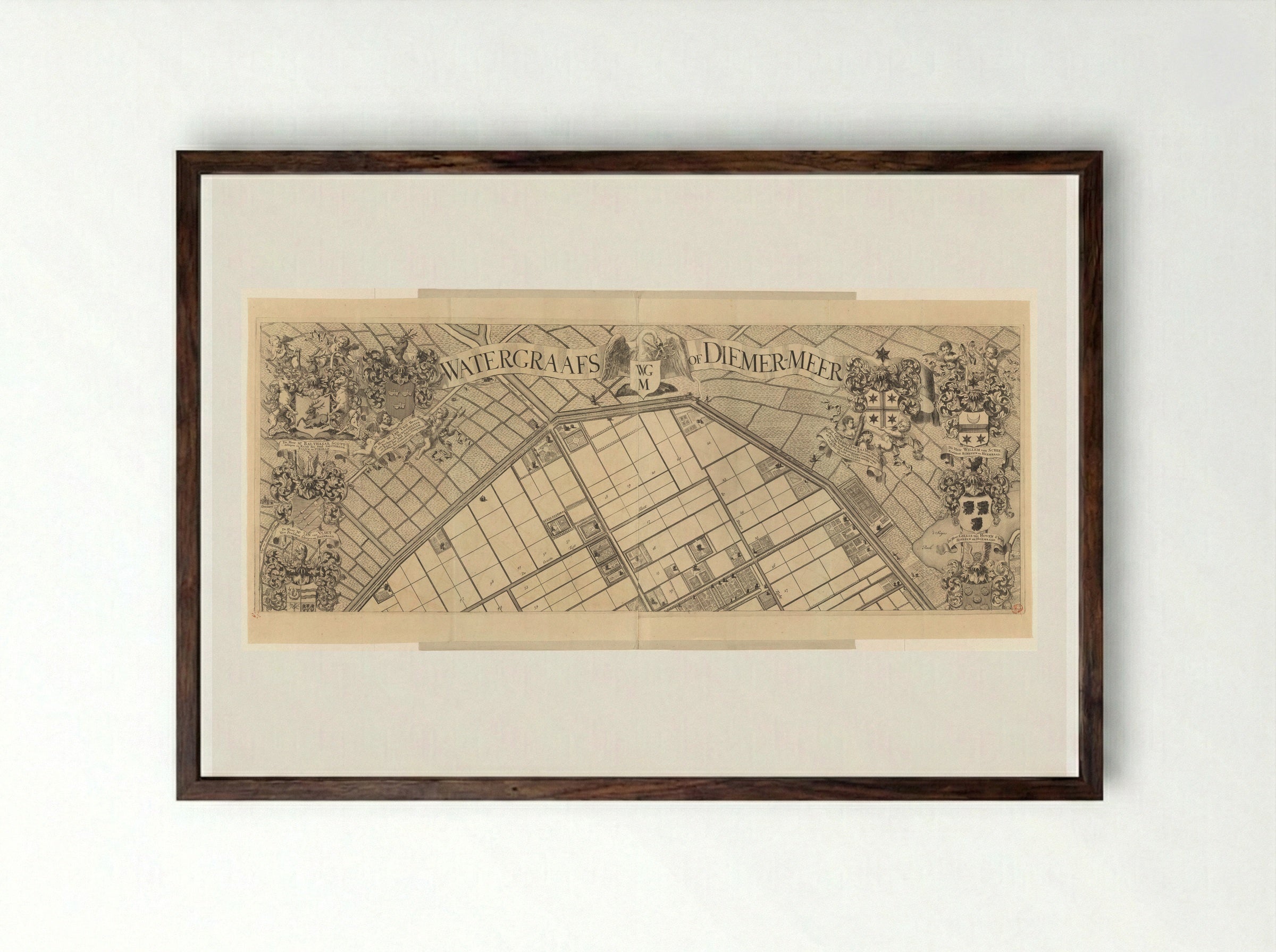 Kaart van de Watergraafsmeer (bovenste deel) - Pieter van den Berge - Framed Print Dark Wood